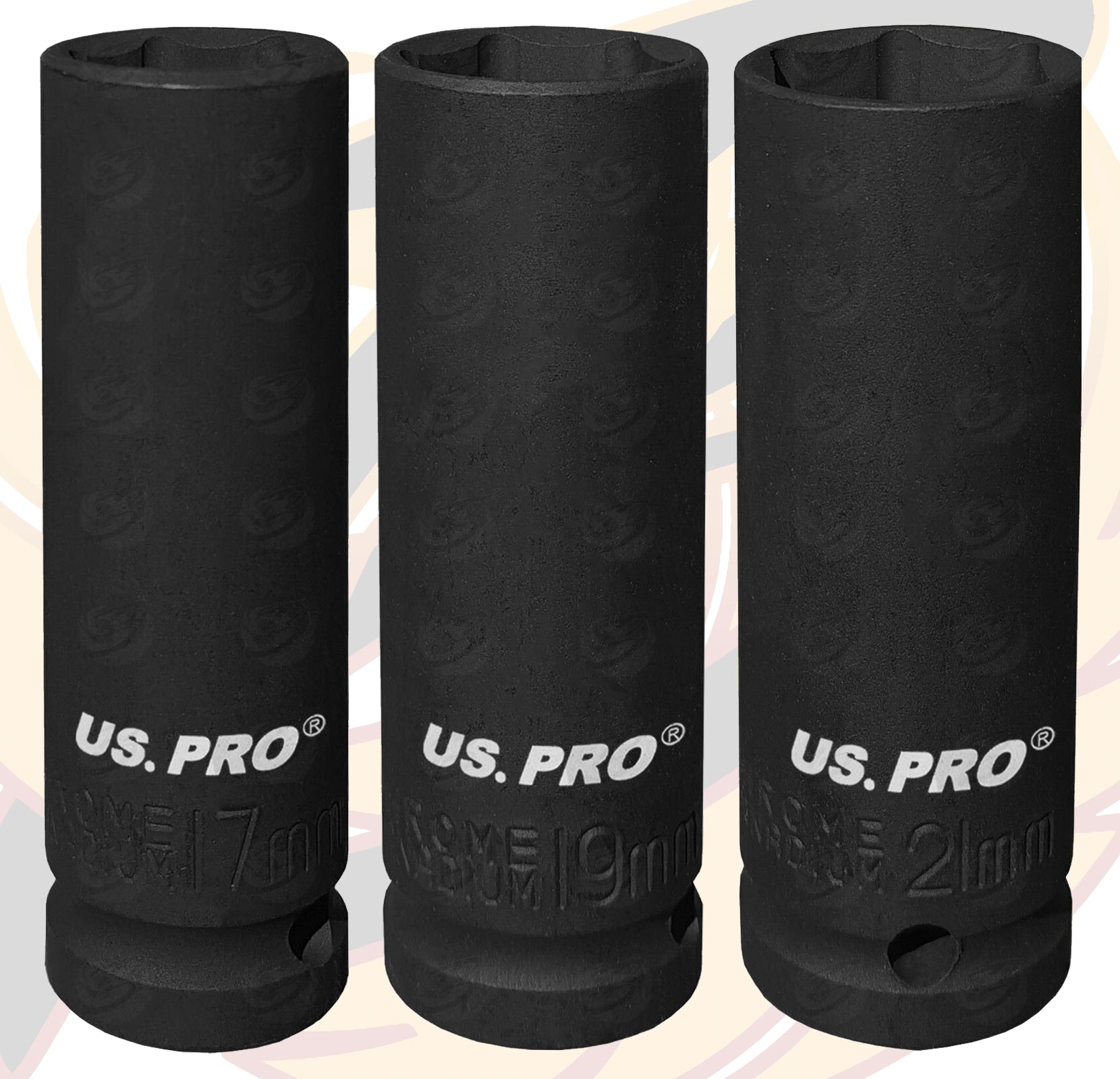 US PRO 3PCS 1/2" DRIVE 6 POINT DEEP IMPACT SOCKETS 17MM - 19MM - 21MM