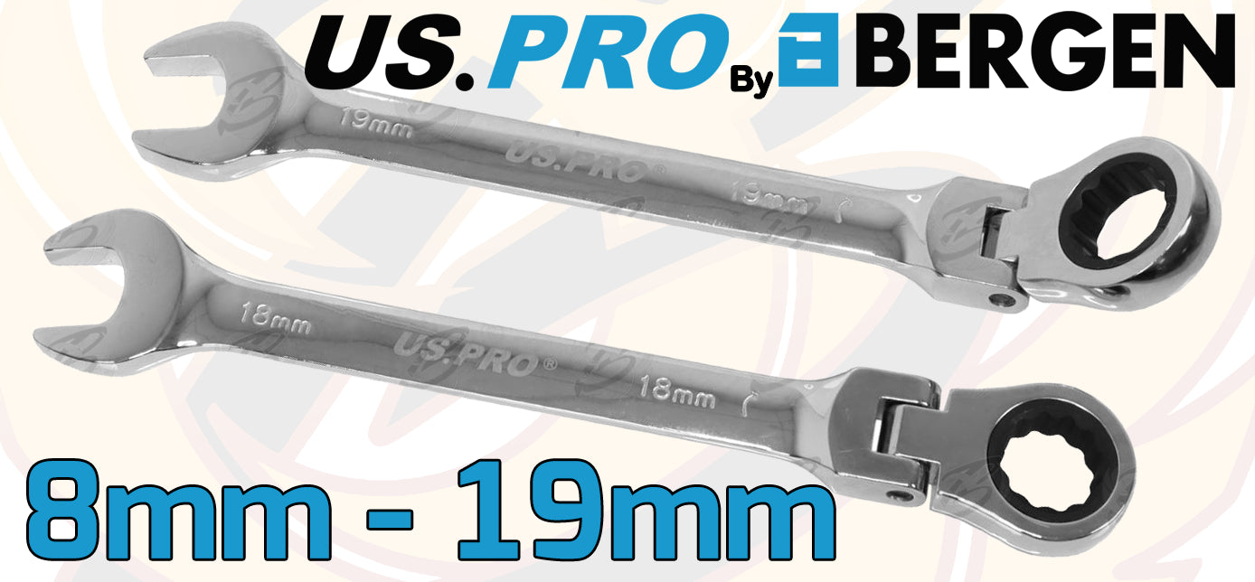 US PRO 12PCS COMBINATION FLEXIBLE RATCHET SPANNER SET 8MM - 19MM