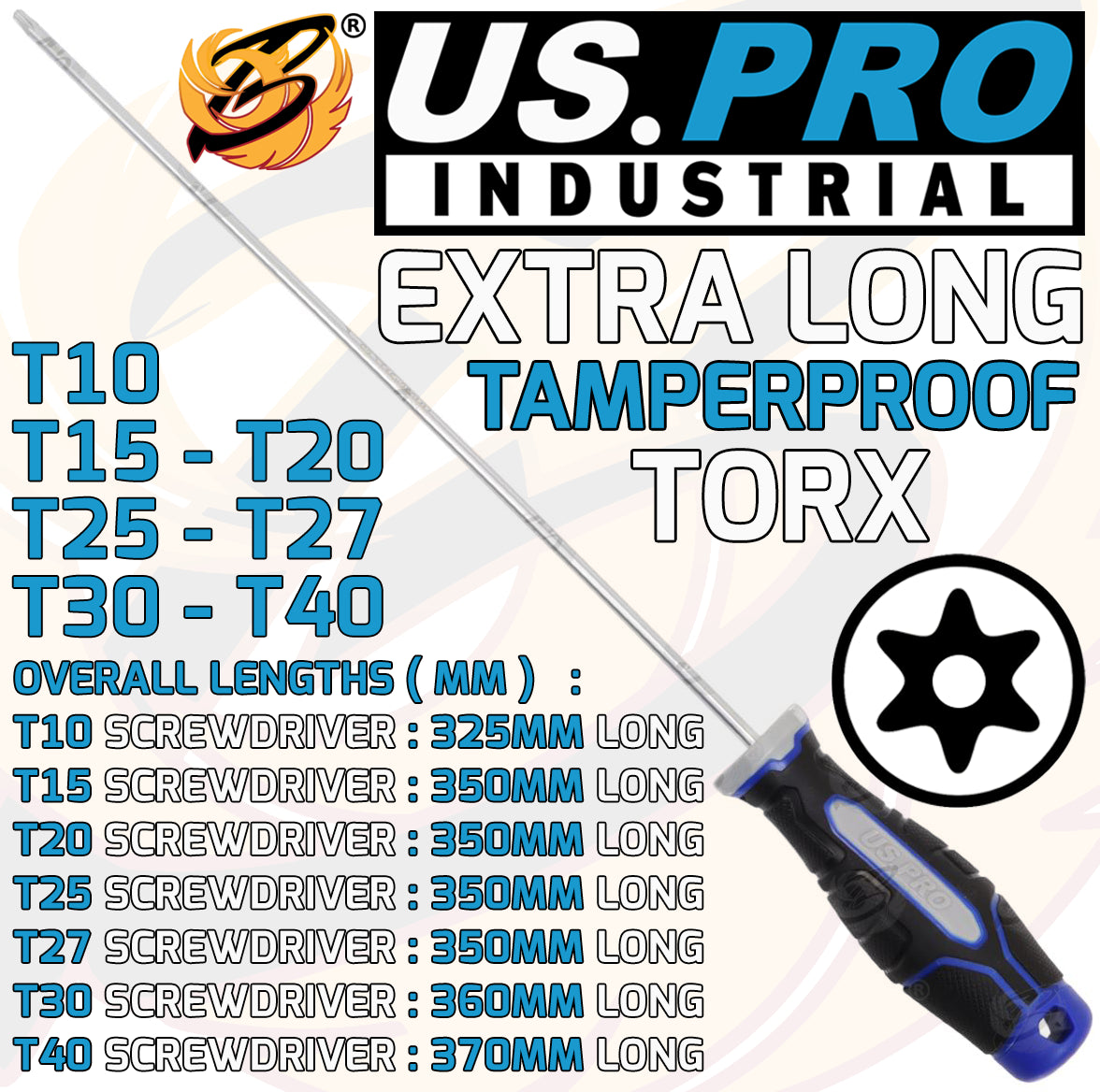 US PRO INDUSTRIAL 7PCS MAGNETIC TAMPERPROOF TORX SCREWDRIVERS T10 - T40