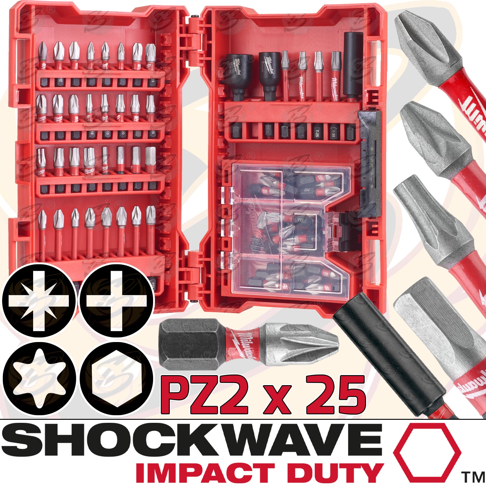 Milwaukee PZ2 PH2 50mm or 25mm option Shockwave Impact Screwdriver Bit
