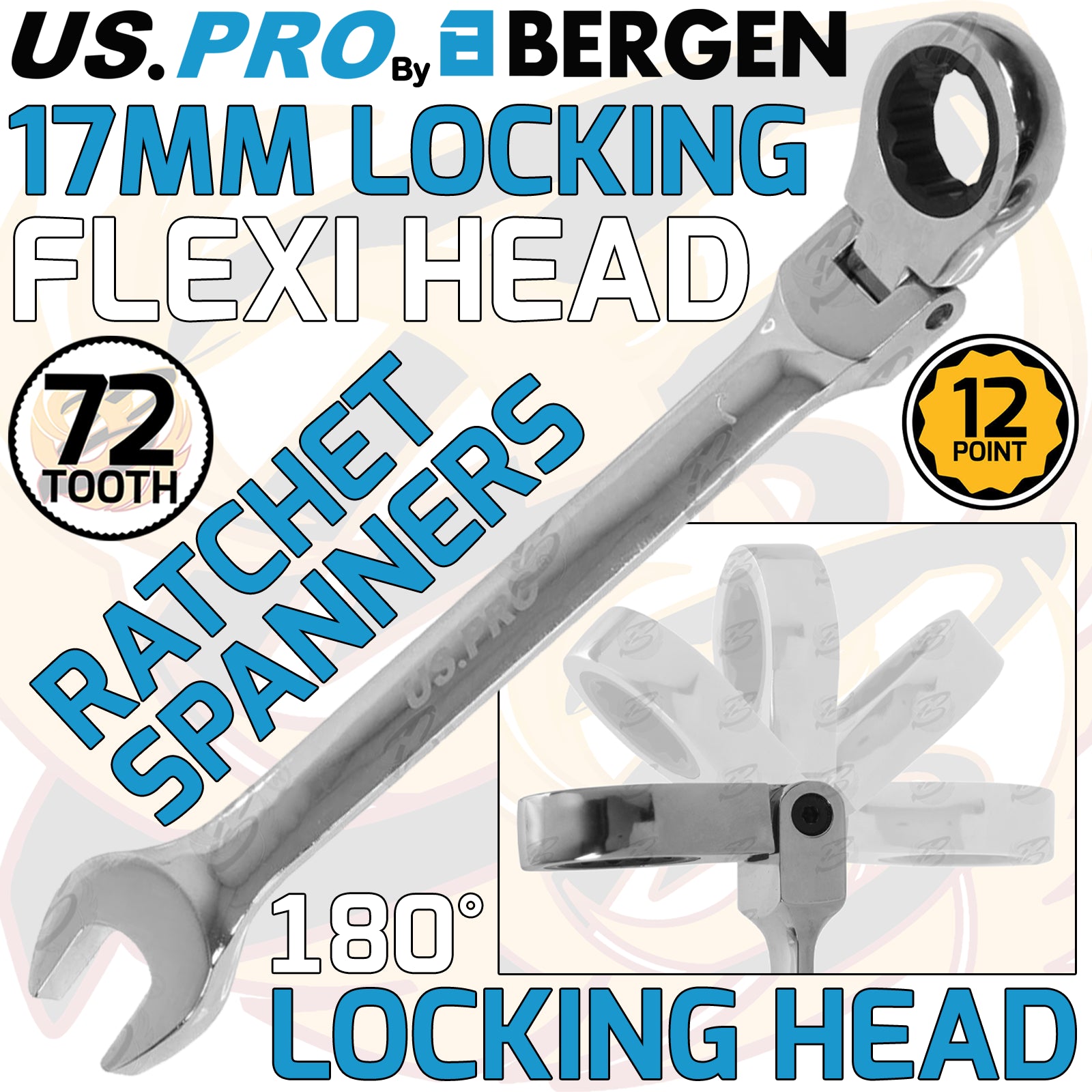 US PRO 17MM 72T FLEXI HEAD ( WITH LOCK ) RATCHET SPANNER