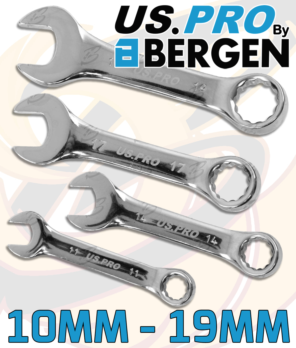US PRO 22PCS SPANNERS & STUBBY COMBINATION SPANNER SET 8MM - 19MM