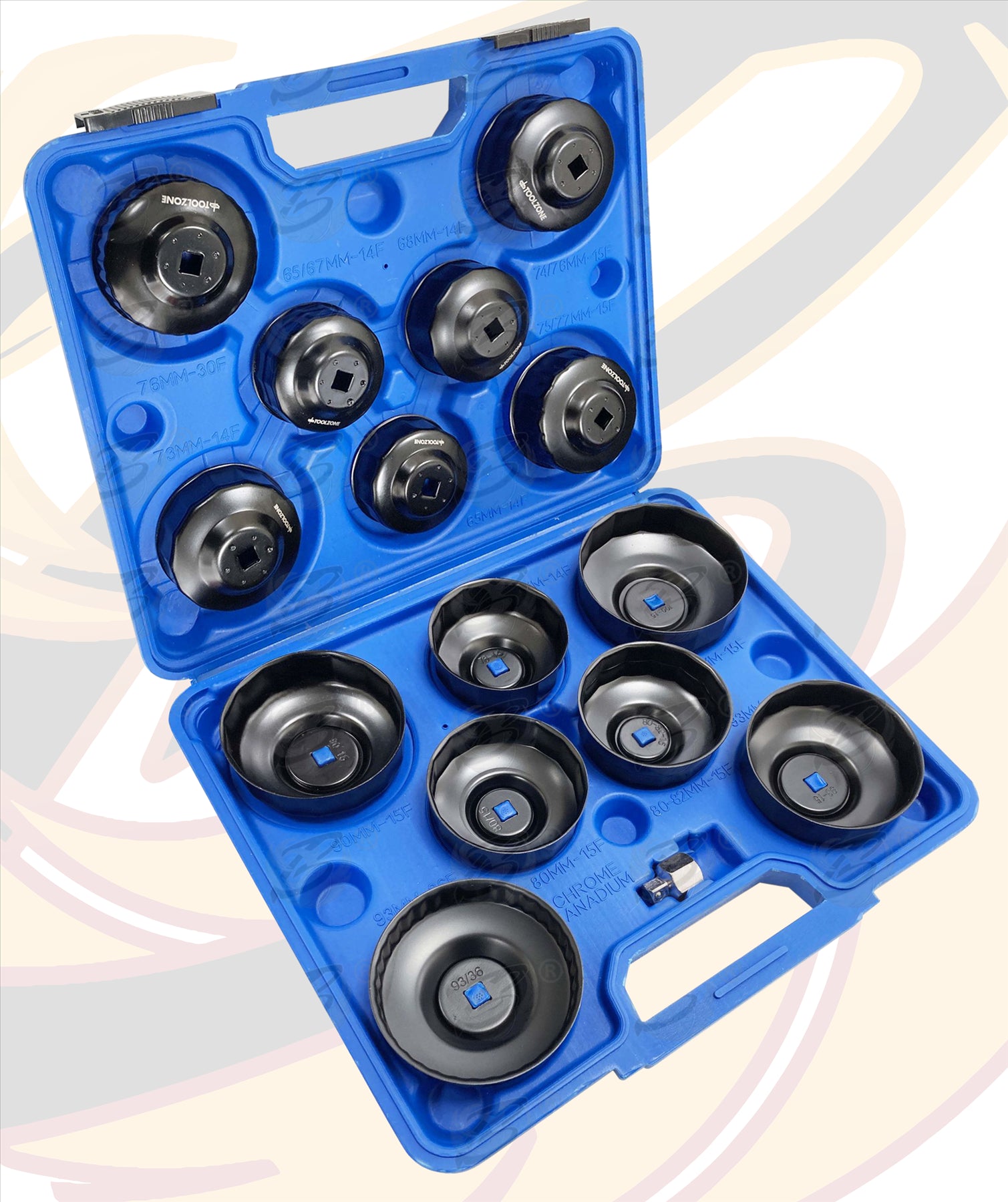 TOOLZONE 15PCS 3/8" DRIVE "CUP TYPE" OIL FILTER SOCKETS ( 65MM - 100M )