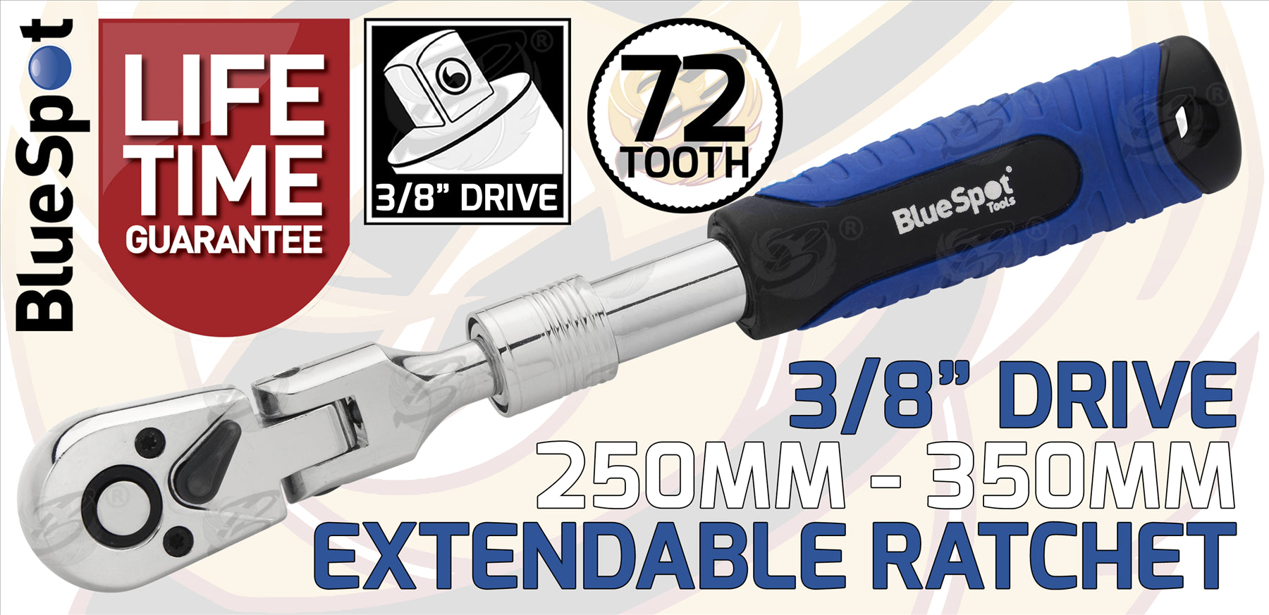 BLUESPOT 3/8" DRIVE 72 TOOTH EXTENDABLE FLEXIBLE RATCHET HANDLE ( 250MM - 350MM )