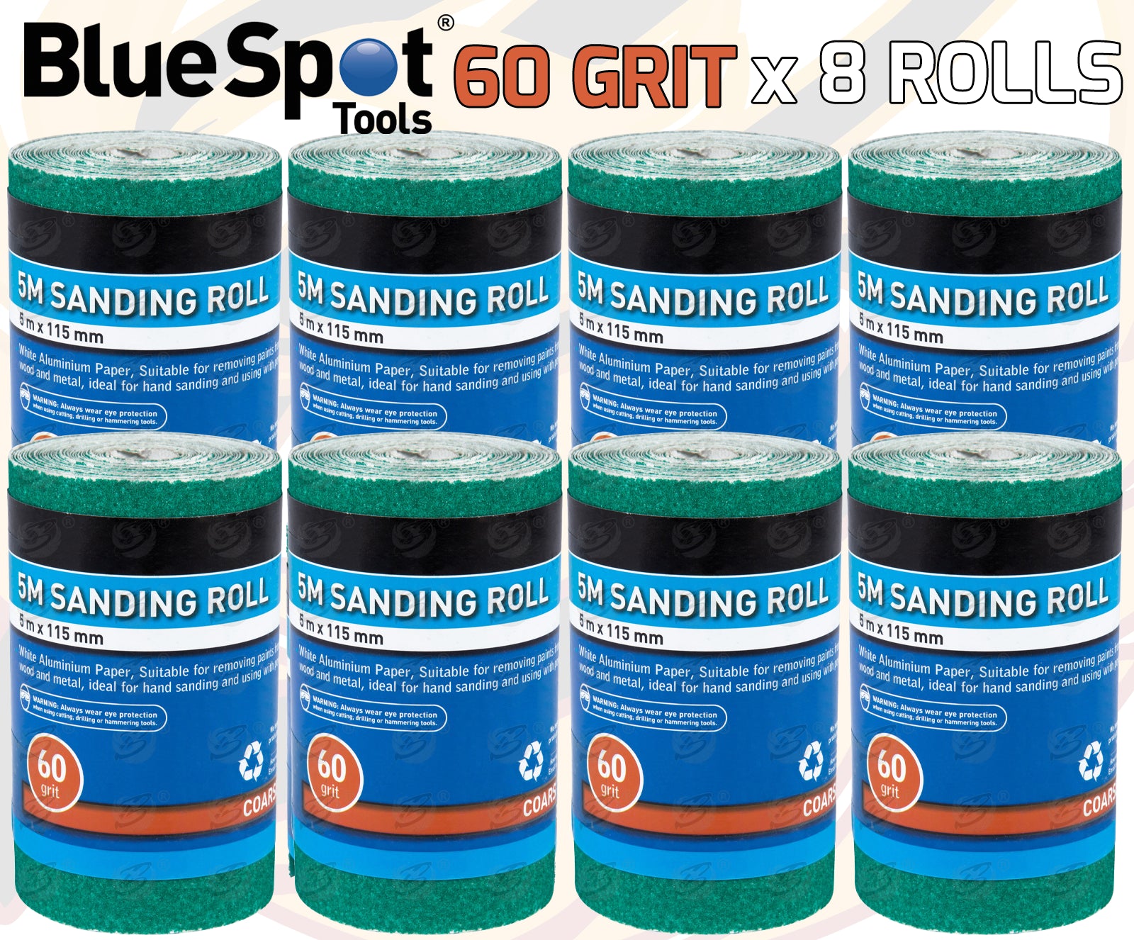 BLUESPOT 60 GRIT SANDING ROLL ( 5M x 115MM ) ( 8 ROLLS )