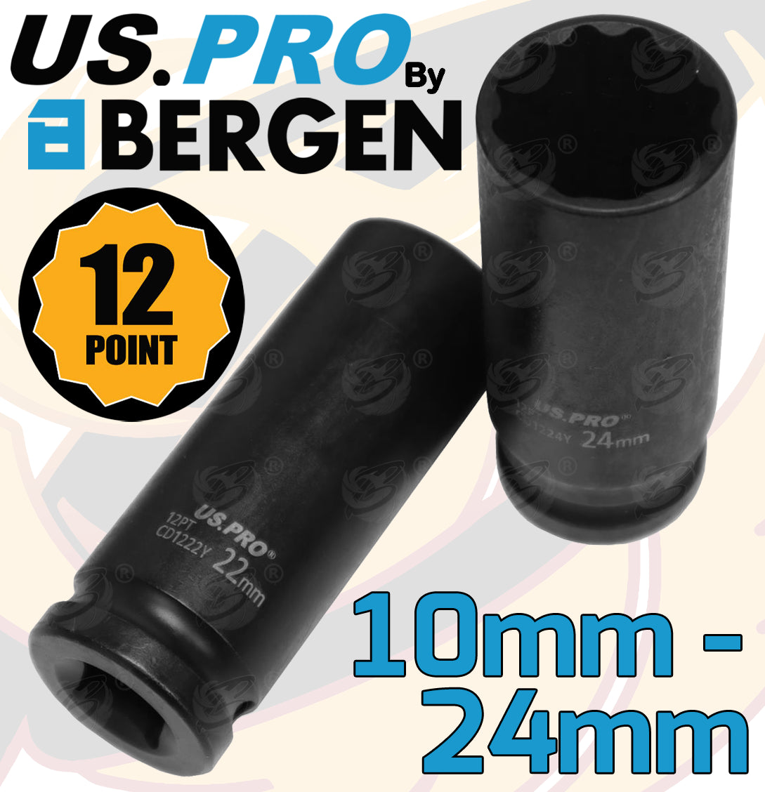 US PRO 15PCS 1/2" DRIVE 12 POINT DEEP IMPACT SOCKETS 10MM - 24MM