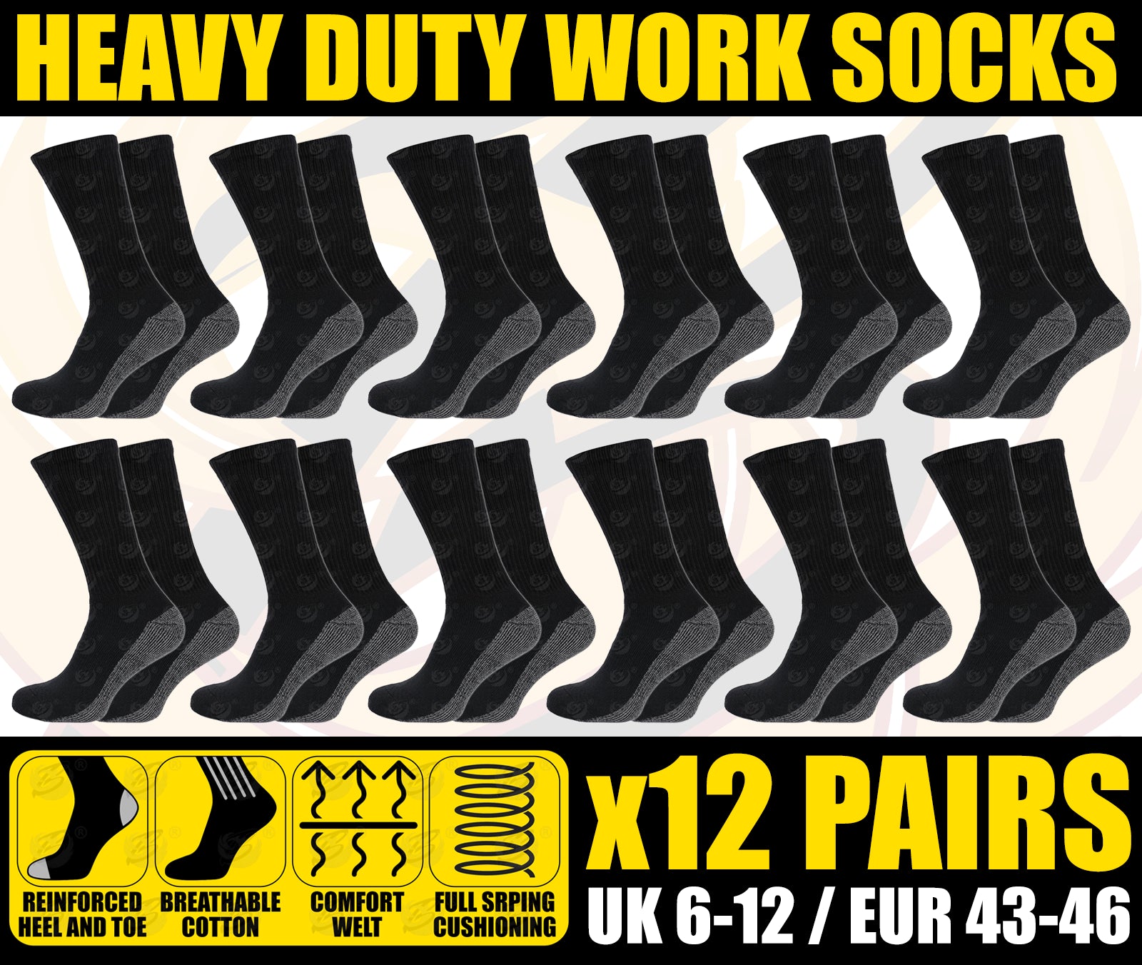 BERRY & WILSON HEAVY DUTY WORK SOCKS ( SIZE 6 - 12 ) ( x 12 PAIRS )