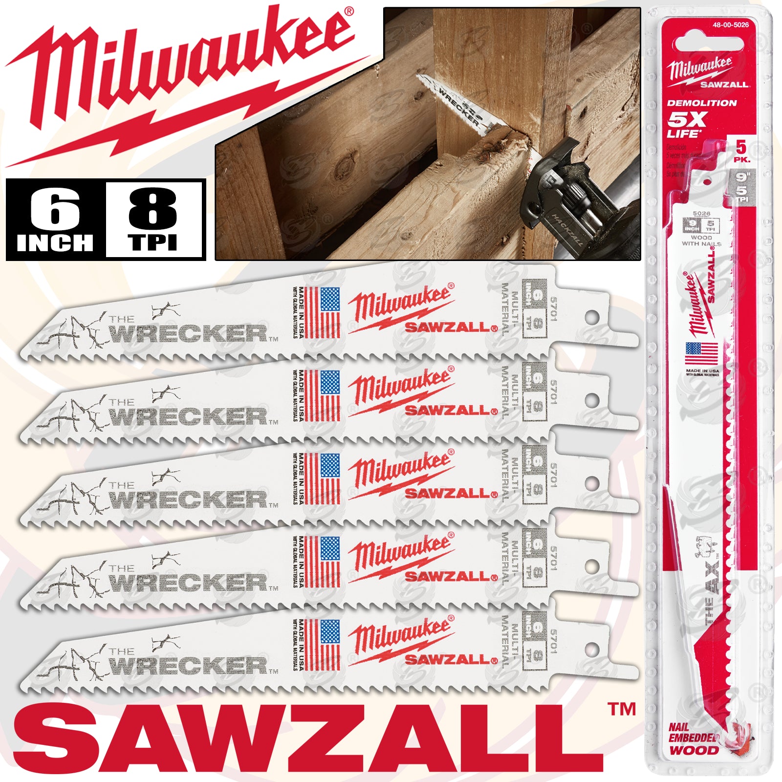 MILWAUKEE SAWZALL RECIPROCATING SAW BLADE 150mm x 8TPI MULTI MATERIAL