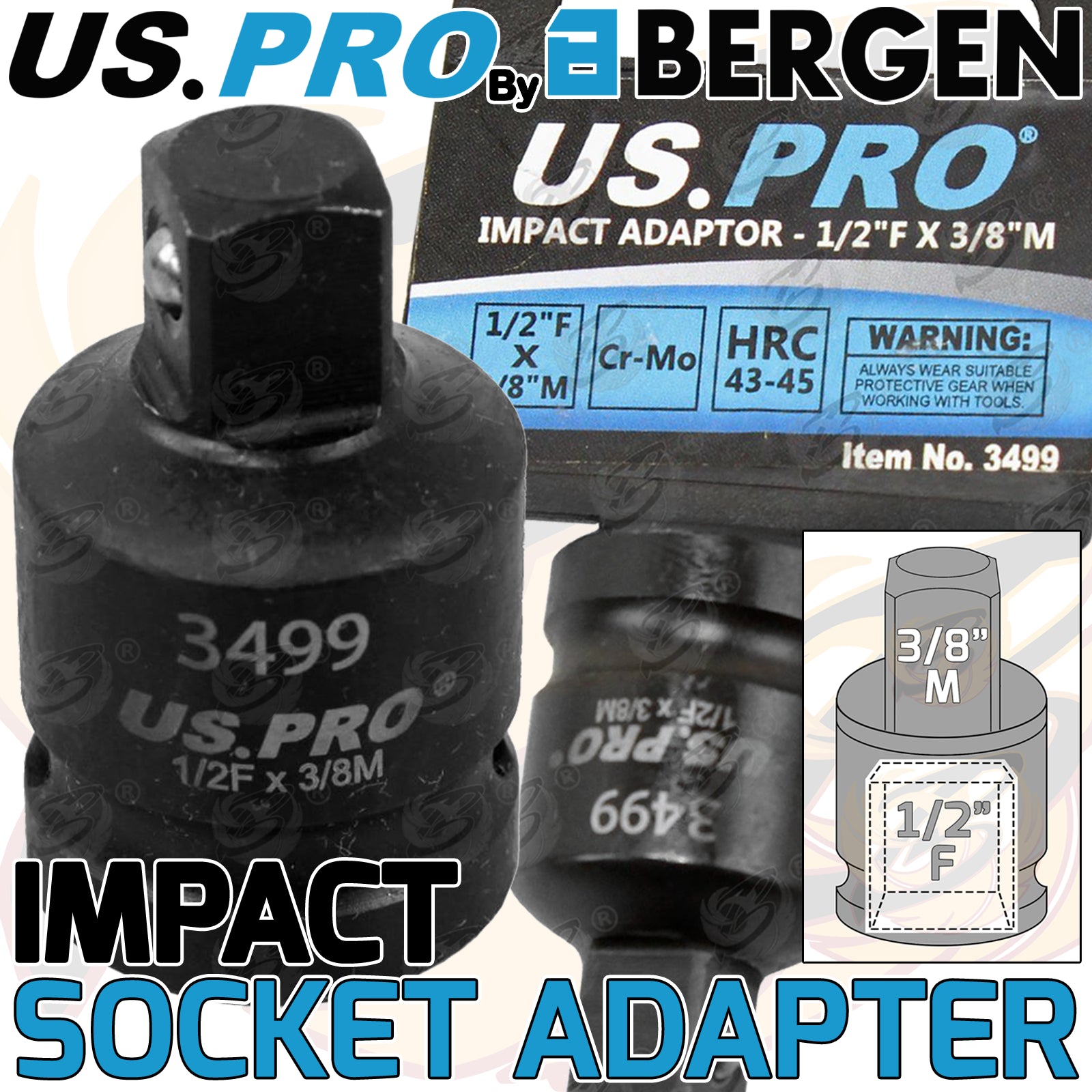 US PRO IMPACT SOCKET ADAPTER 1/2" DRIVE DOWN TO 3/8" DRIVE