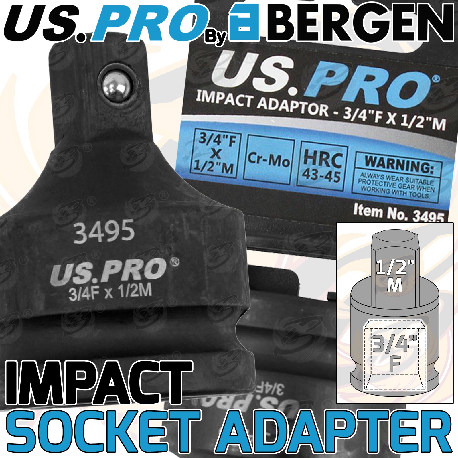 US PRO IMPACT SOCKET ADAPTER 3/4" DRIVE DOWN TO 1/2" DRIVE