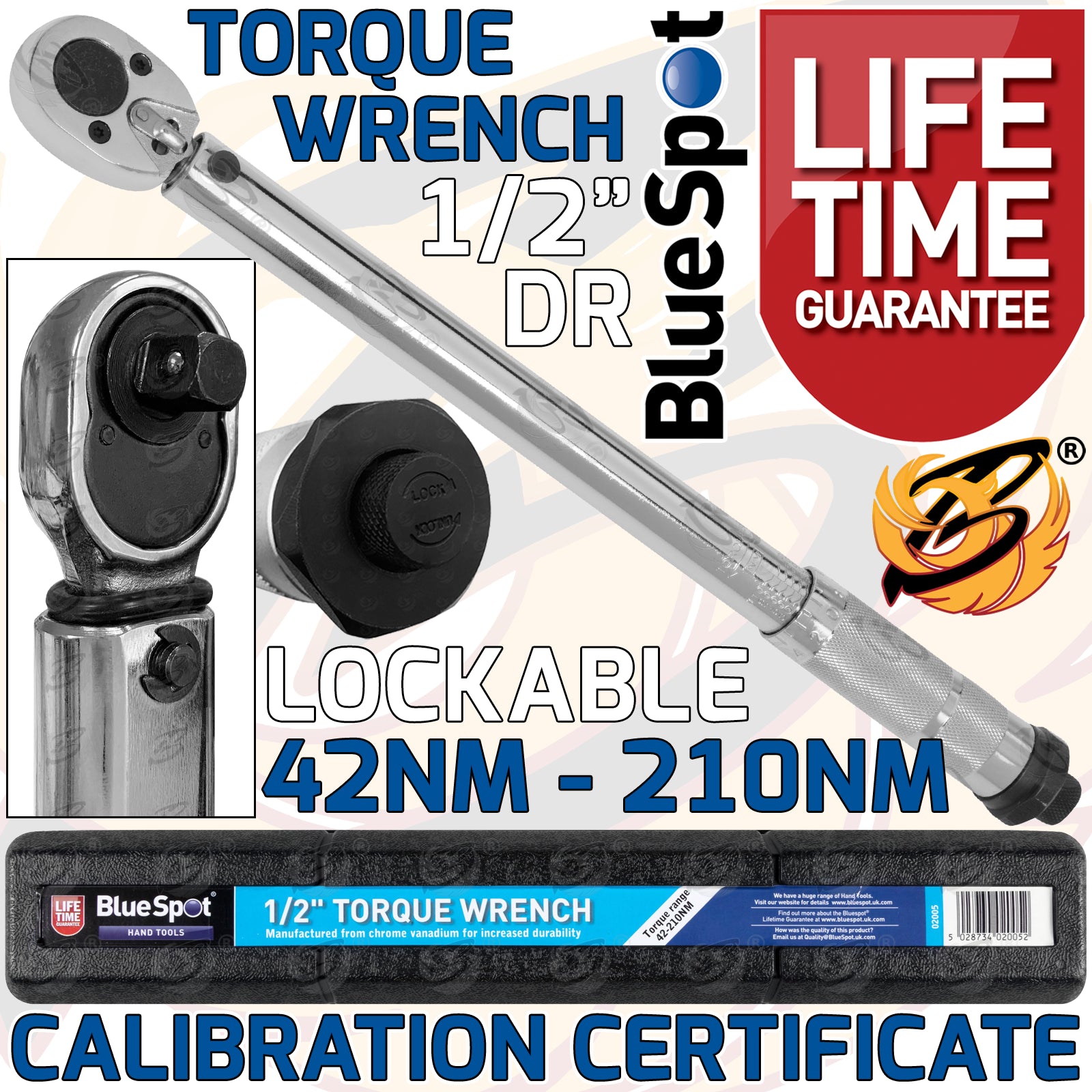 BLUESPOT 1/2" DRIVE CALIBRATED TORQUE WRENCH 42Nm - 210Nm