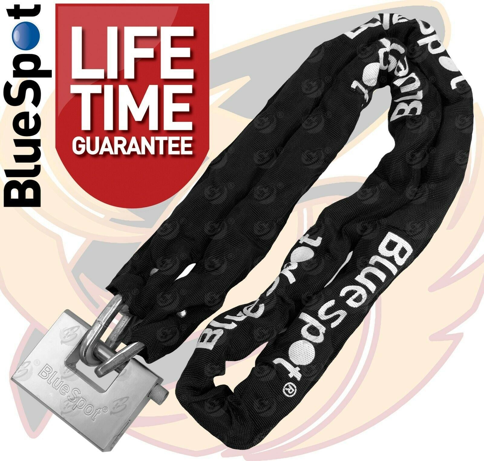 BLUESPOT 6FT LONG 10MM LINKS SECURITY CHAIN WITH 94MM HIGH SECURITY PADLOCK