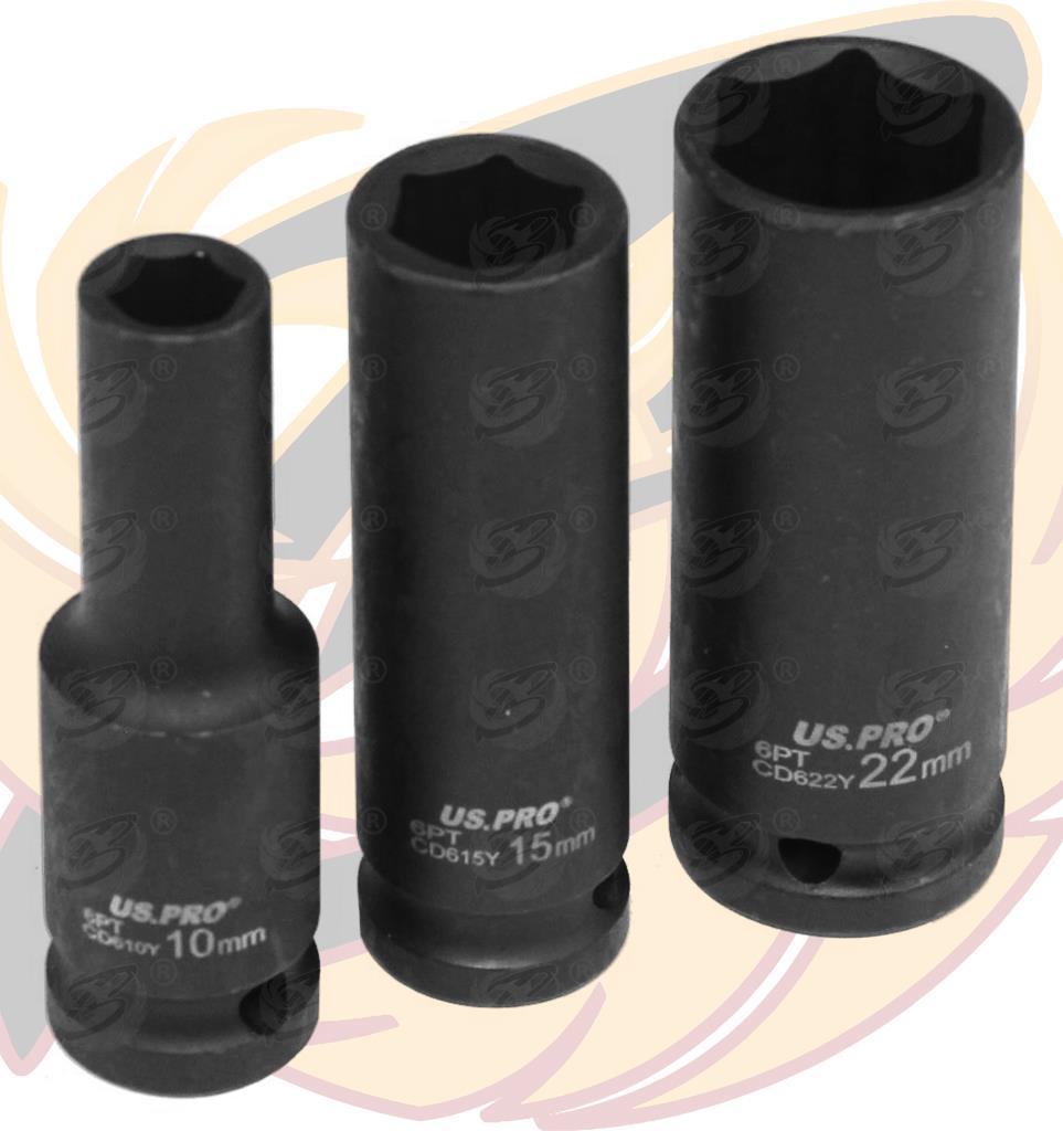 US PRO 1/2" DRIVE 24" LONG BREAKER BAR & 10PCS 6 POINT DEEP IMPACT SOCKETS 10MM - 24MM