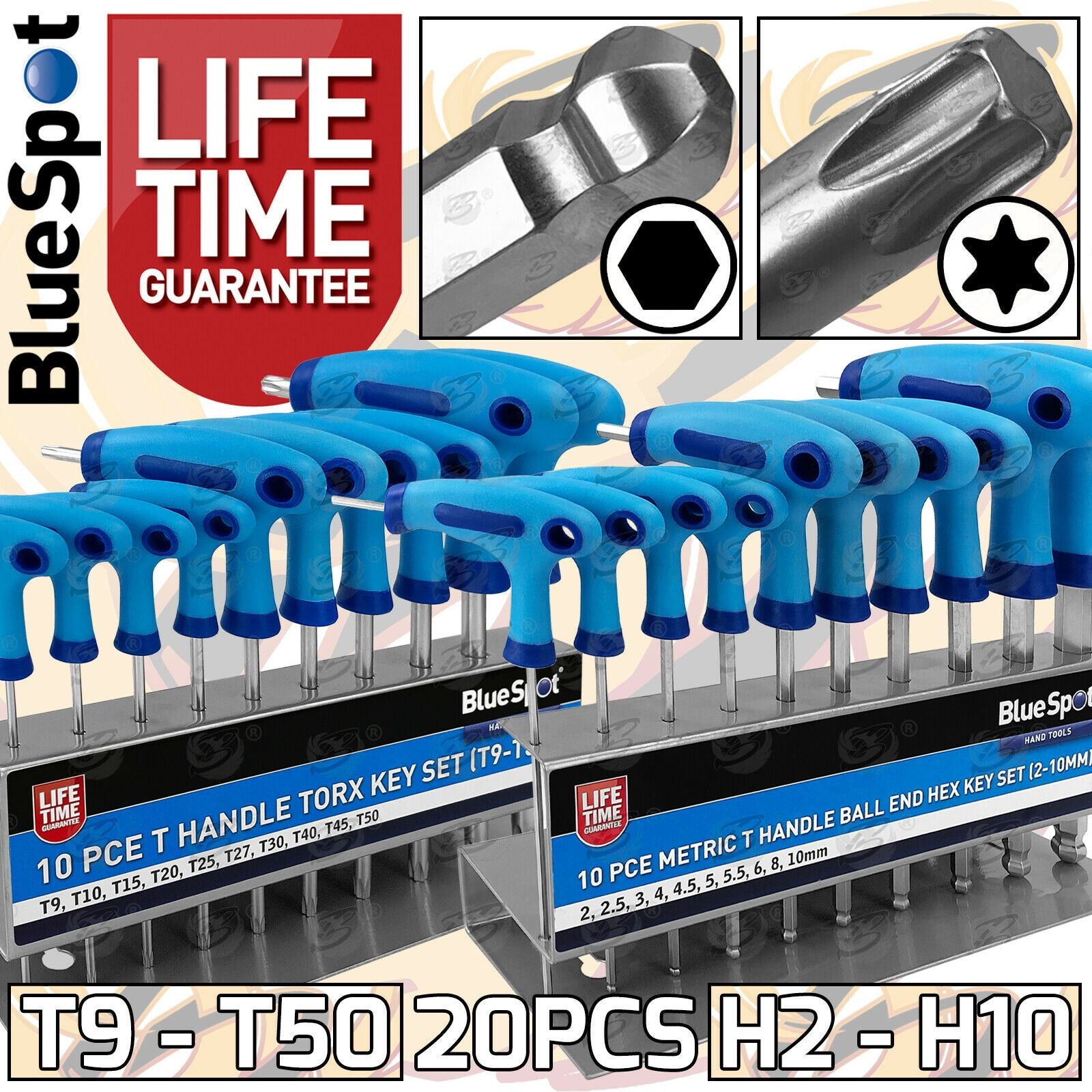 BLUESPOT 20PCS T - HANDLE TORX & HEX KEY SET ( H2 - H10 ) ( T9 - T50 )