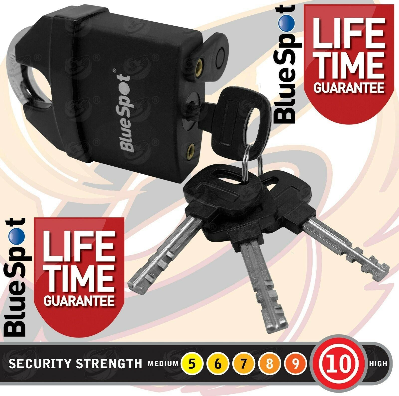 BLUESPOT 6FT LONG 10MM LINKS SECURITY CHAIN WITH 65MM HIGH SECURITY PADLOCK