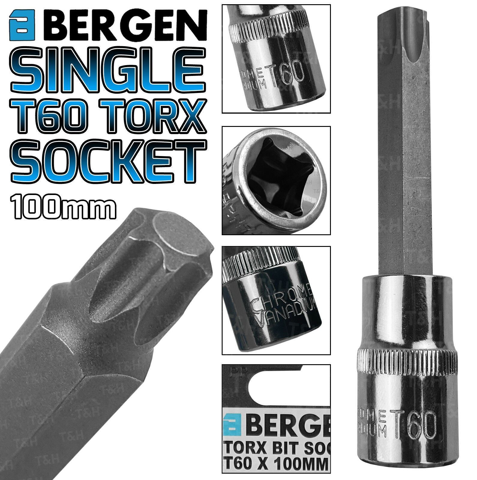 BERGEN T60 1/2" DRIVE 100MM LONG TORX BIT SOCKET ( SINGLE )