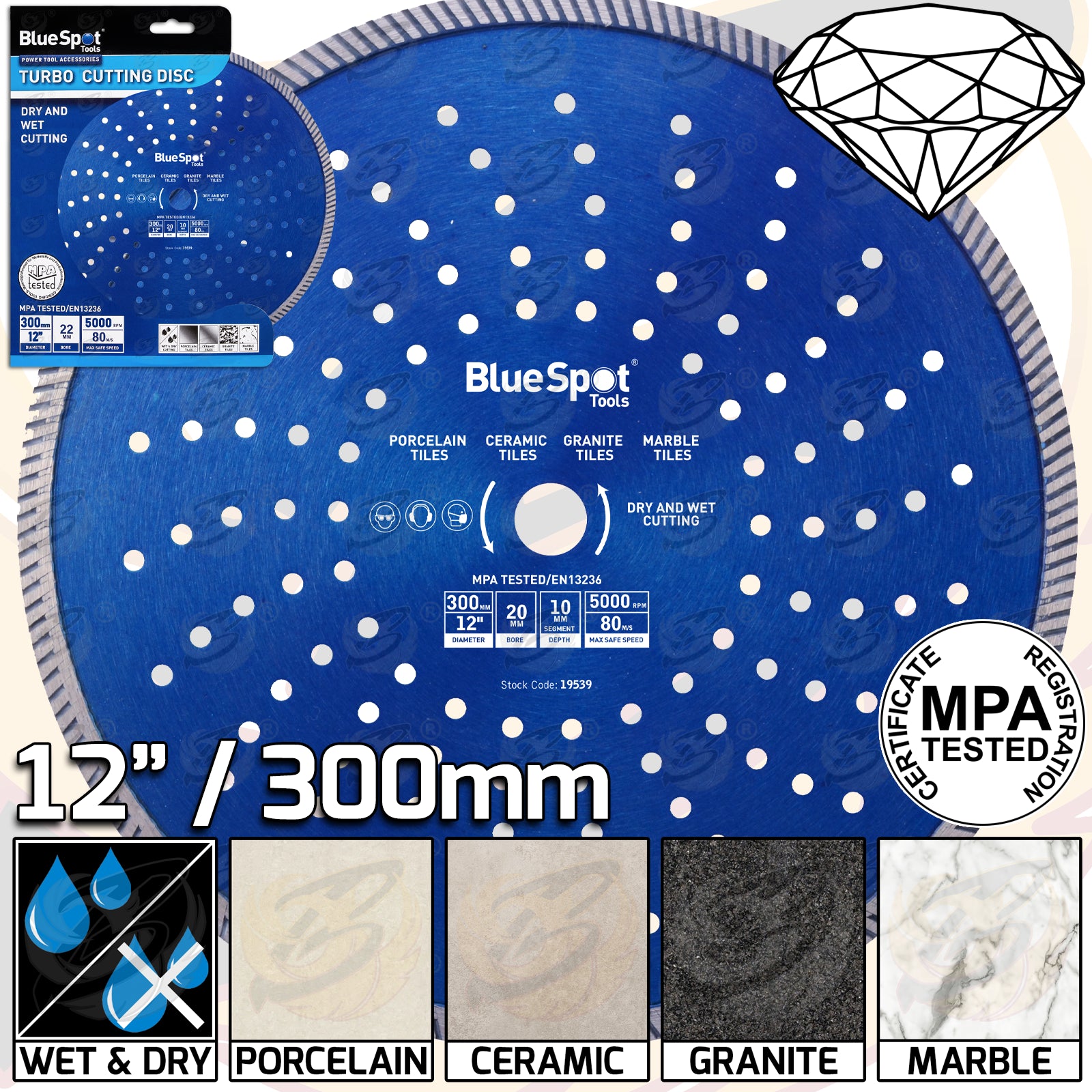 BLUESPOT 12" / 300MM TURBO DIAMOND CUTTING DISC