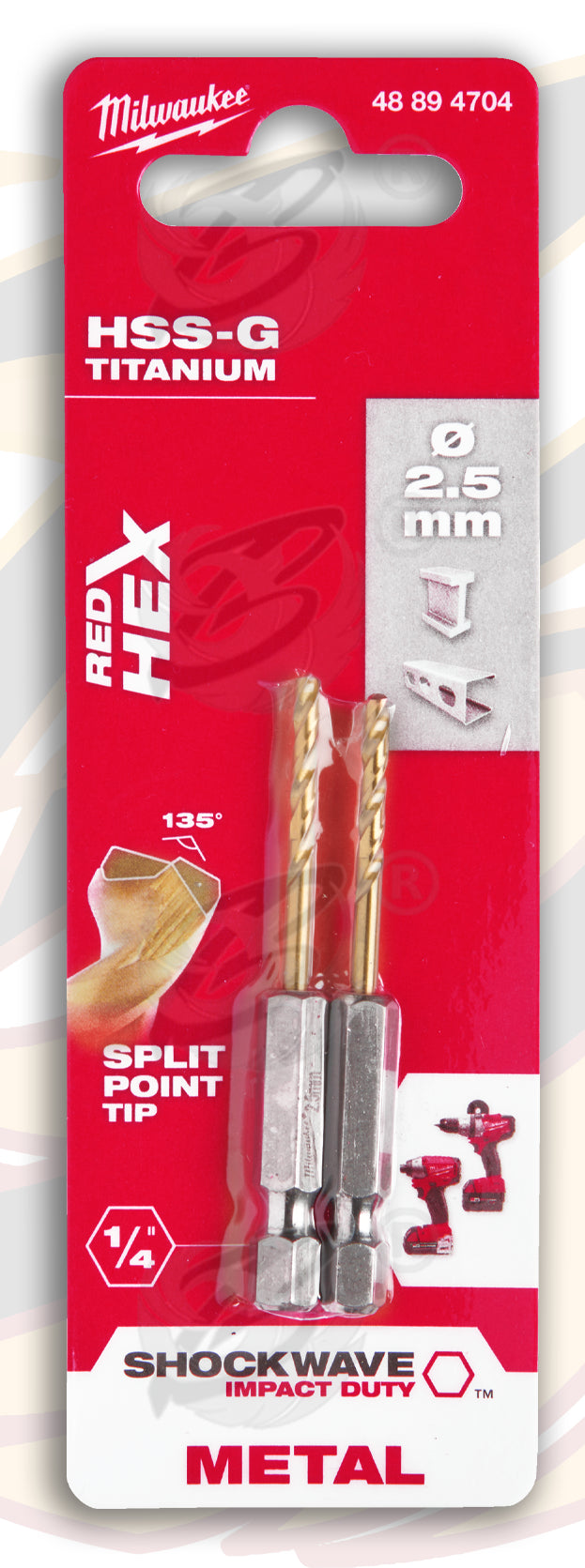 MILWAUKEE 2.5MM HSS TITANIUM METAL RED HEX DRILL BIT