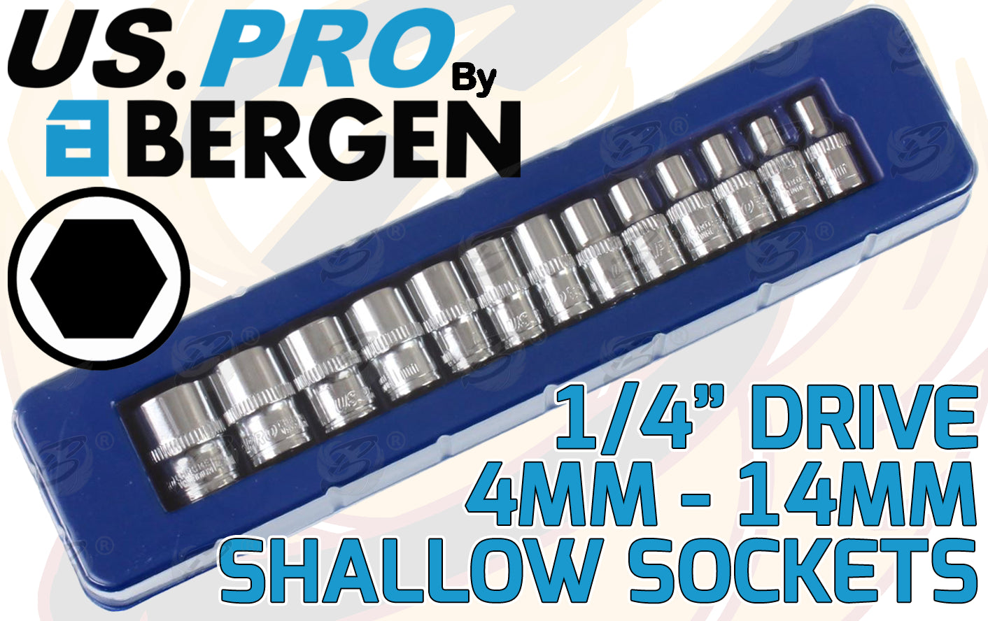 US PRO 27PCS 1/4" DRIVE 6 POINT DEEP & SHALLOW SOCKETS 4MM - 14MM & RATCHET HANDLE