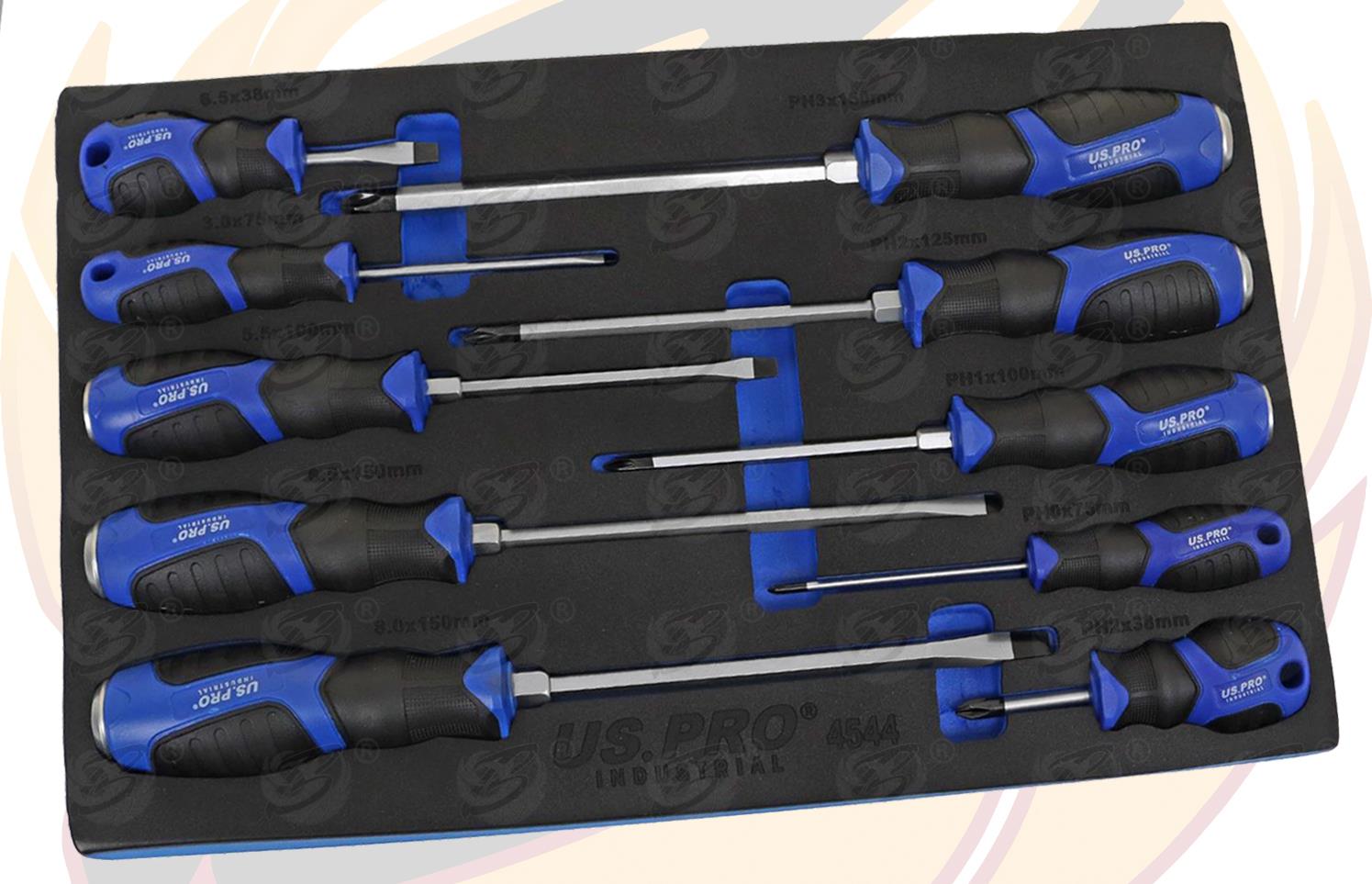 US PRO INDUSTRIAL 10PCS MAGNETIC GO THROUGH SCREWDRIVER SET ( SLOTTED - PHILLIPS )