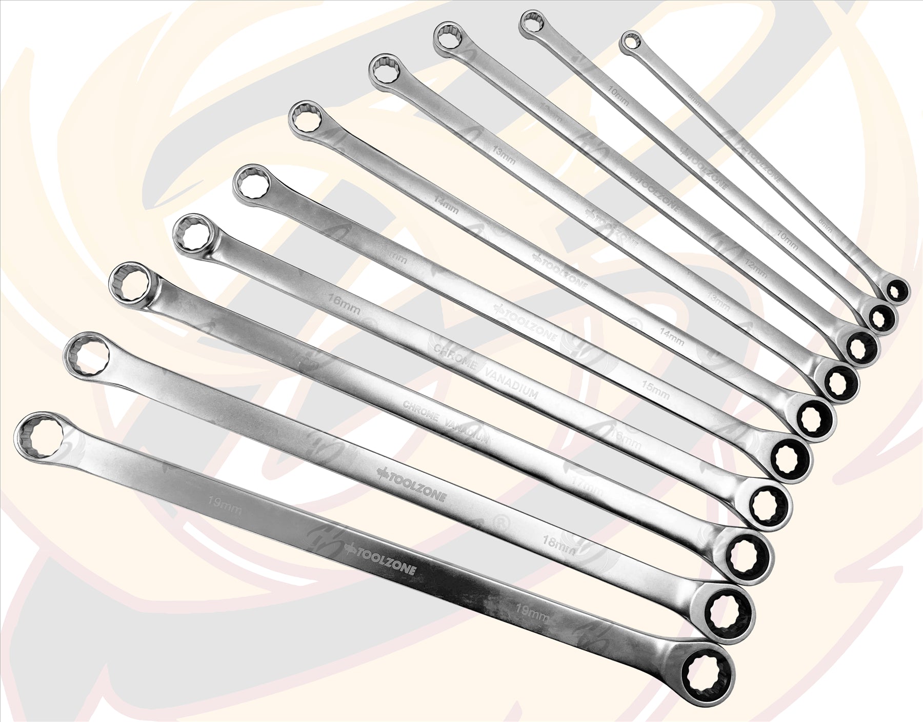 TOOLZONE 10PCS SINGLE RING EXTRA LONG RATCHET AVIATION SPANNERS 8MM - 10MM