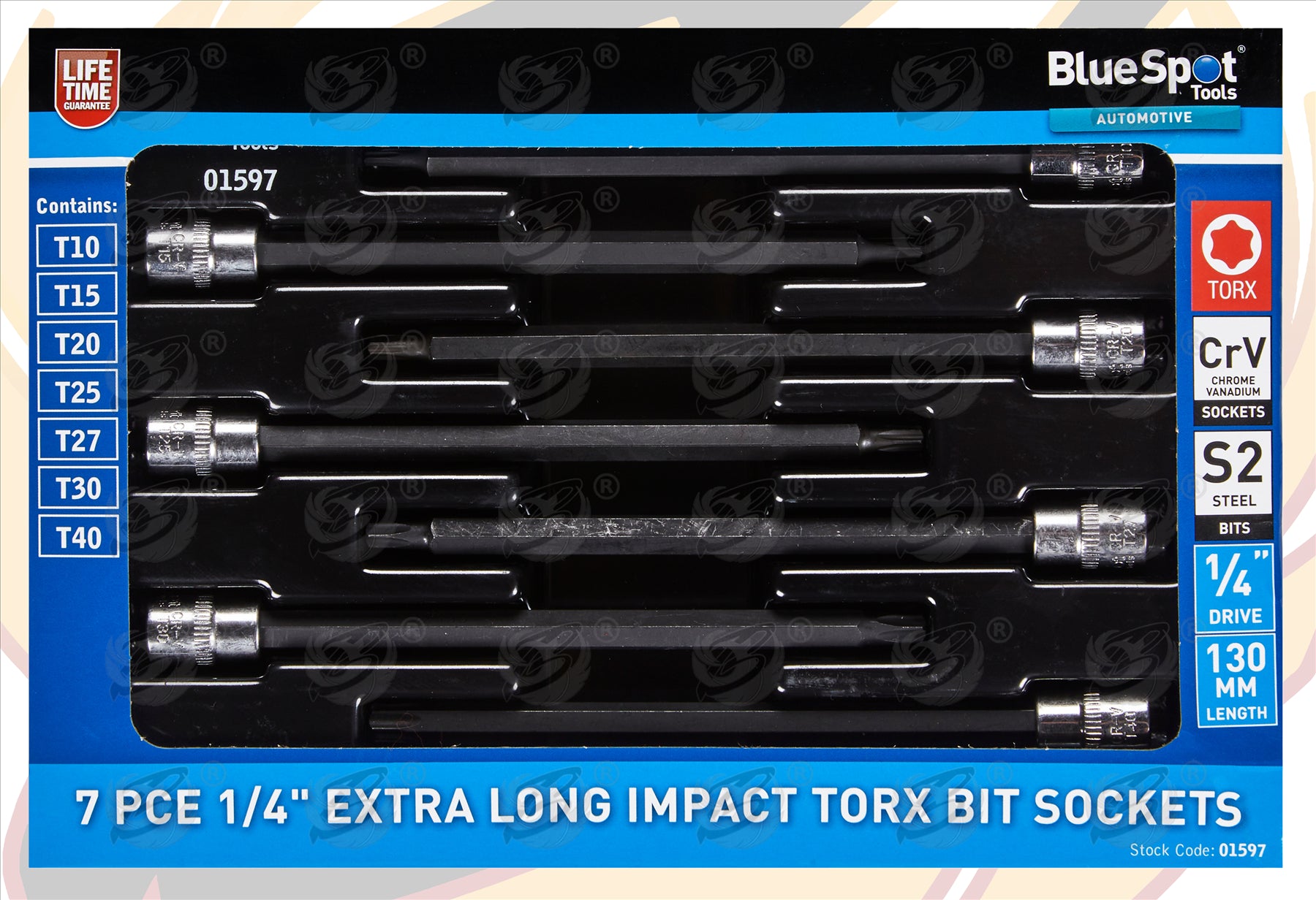 BLUESPOT 7PCS 1/4" EXTRA LONG IMPACT TORX BIT SOCKETS T10 - T40