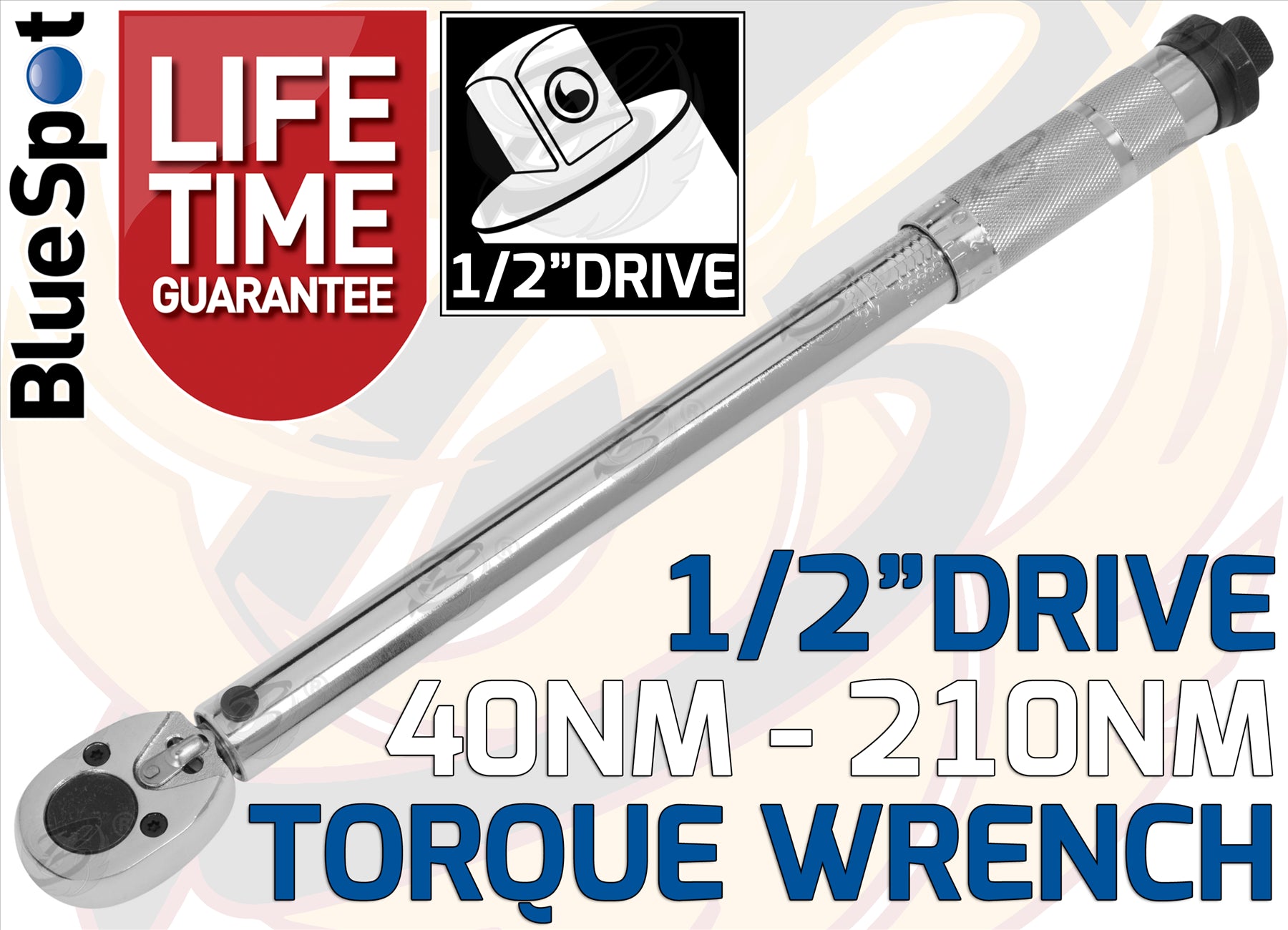 BLUESPOT 1/2" DRIVE CALIBRATED TORQUE WRENCH 42Nm - 210Nm & 3PCS 1/2" DRIVE 6 POINT ALLOY WHEEL NUT SOCKETS