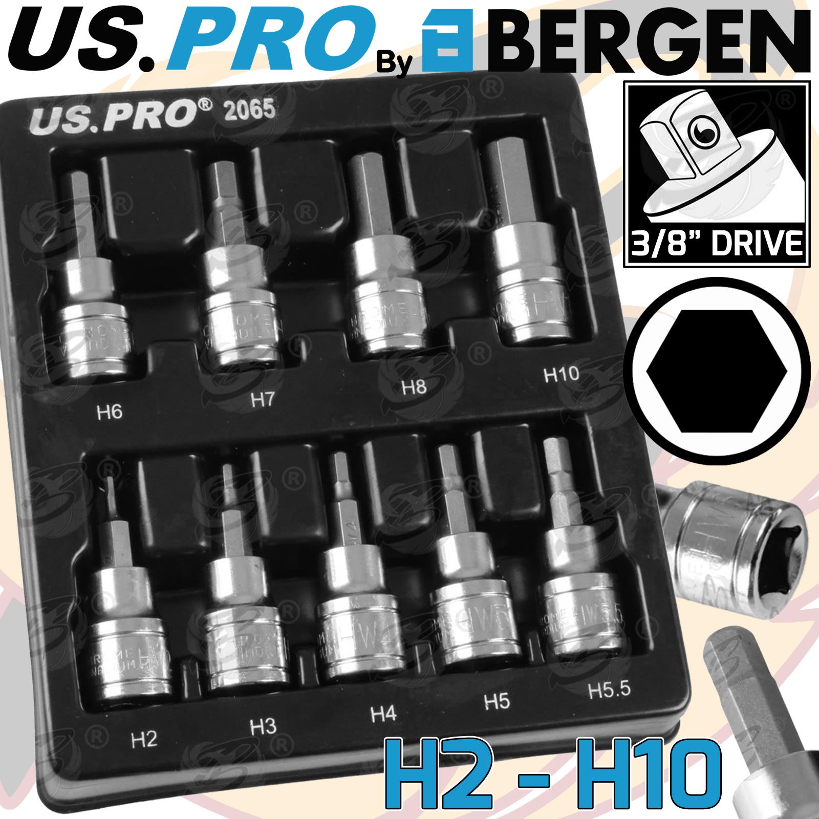 US PRO 9PCS 3/8" DRIVE HEX BIT SOCKETS H2 - H10