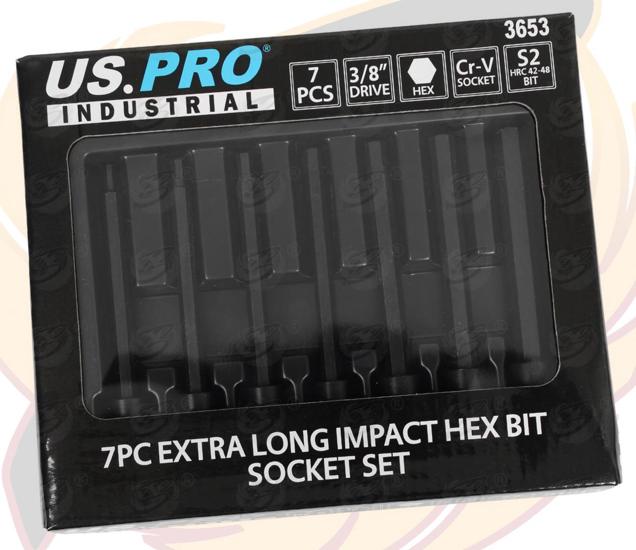 US PRO INDUSTRIAL 7PCS 3/8 DRIVE EXTRA LONG IMPACT HEX BIT SOCKETS H3