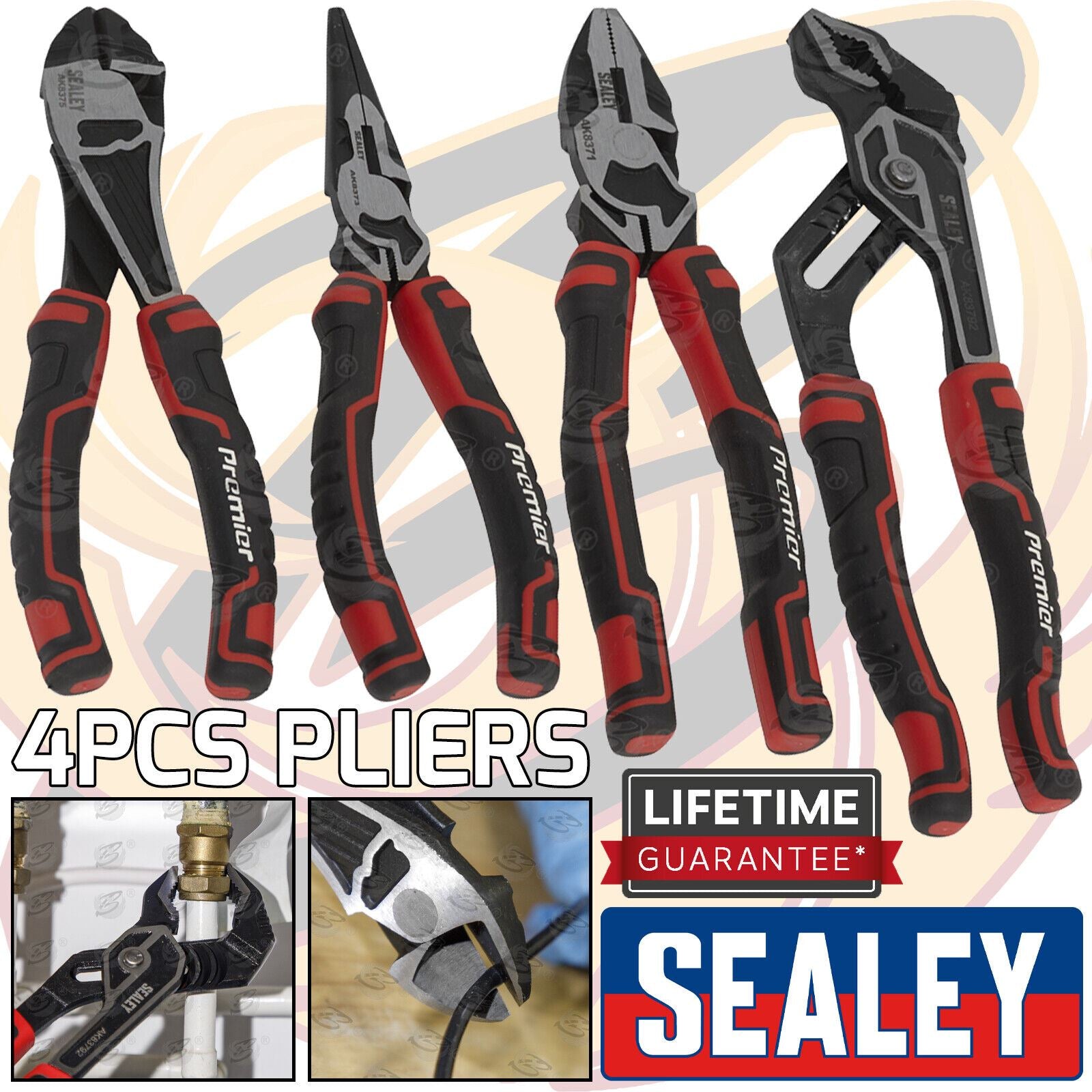 SEALEY 4PCS HIGH LEVERAGE PLIER SET ( COMBI - CUTTERS - LONG NOSE - WATER PUMP )