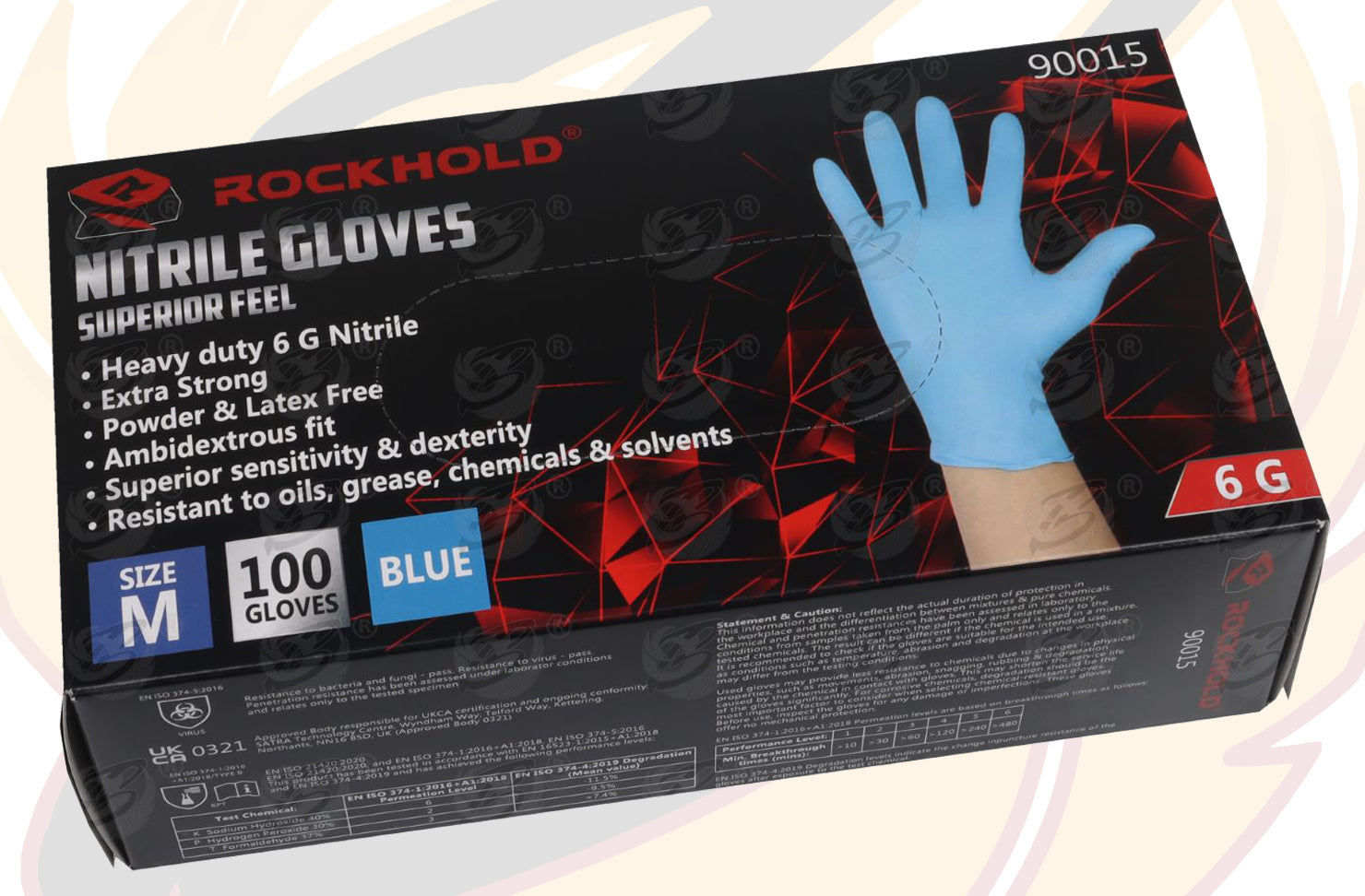 ROCKHOLD HEAVY DUTY BLUE 6 MIL NITRILE TEXTURED TIP GLOVES ( MEDIUM - 100 GLOVES )