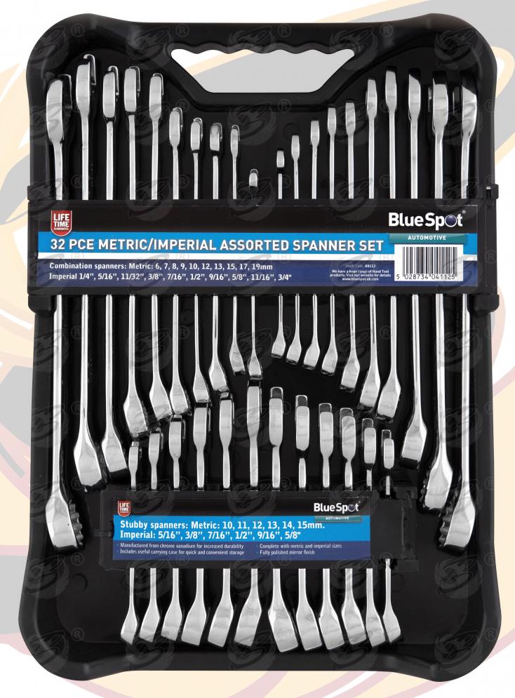 BLUESPOT 32PCS METRIC & SAE COMBINATION SPANNERS 6MM - 19MM & 1/4" - 3/4"