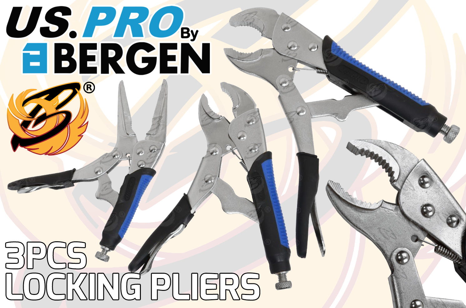 US PRO 3PCS LOCKING PLIERS WITH GRIPS