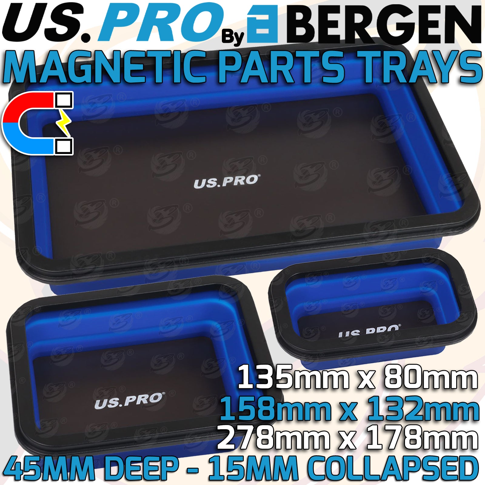 US PRO 3PCS COLLAPSIBLE MAGNETIC PARTS TRAY