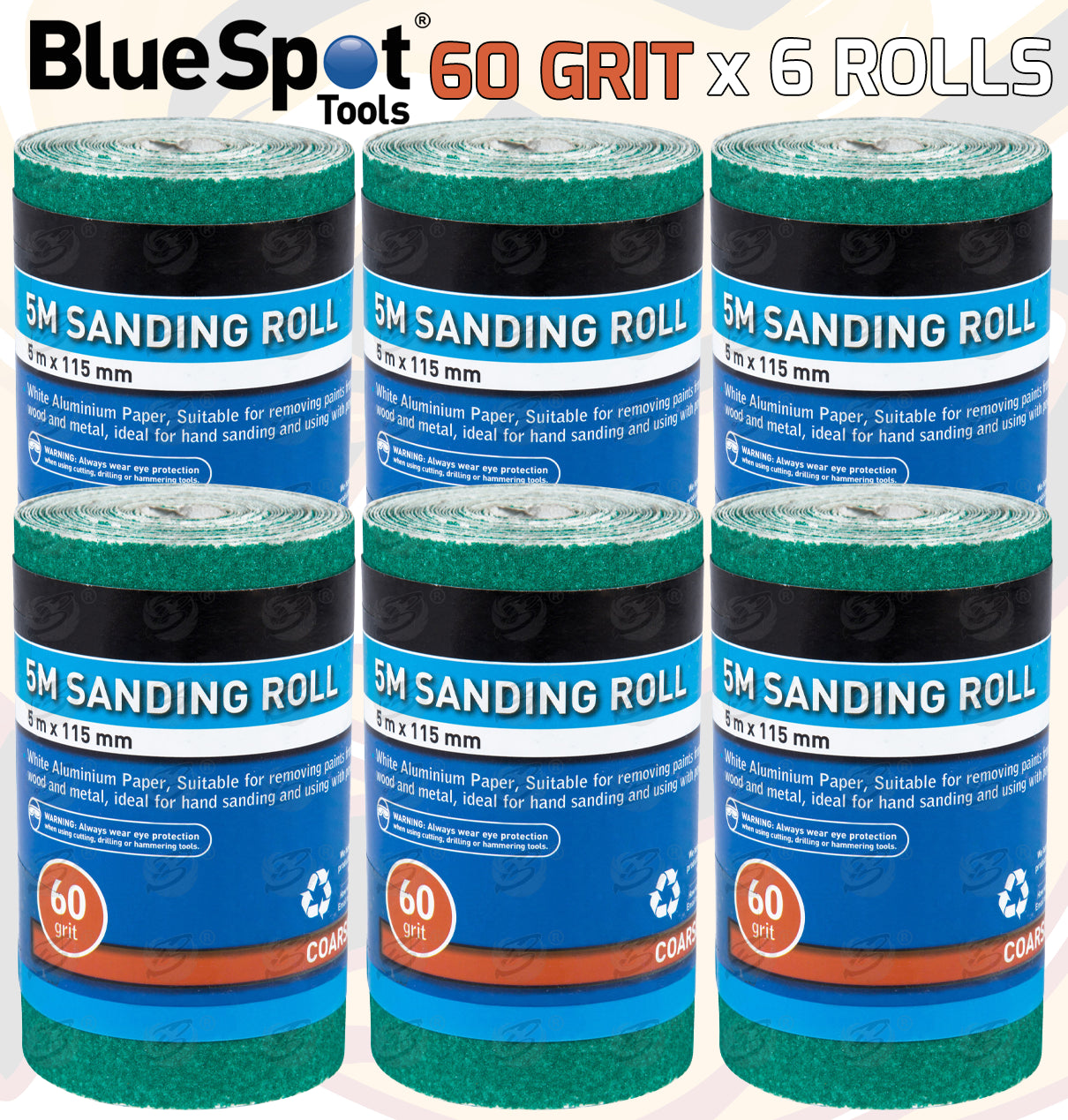 BLUESPOT 60 GRIT SANDING ROLL ( 5M x 115MM ) ( 6 ROLLS )