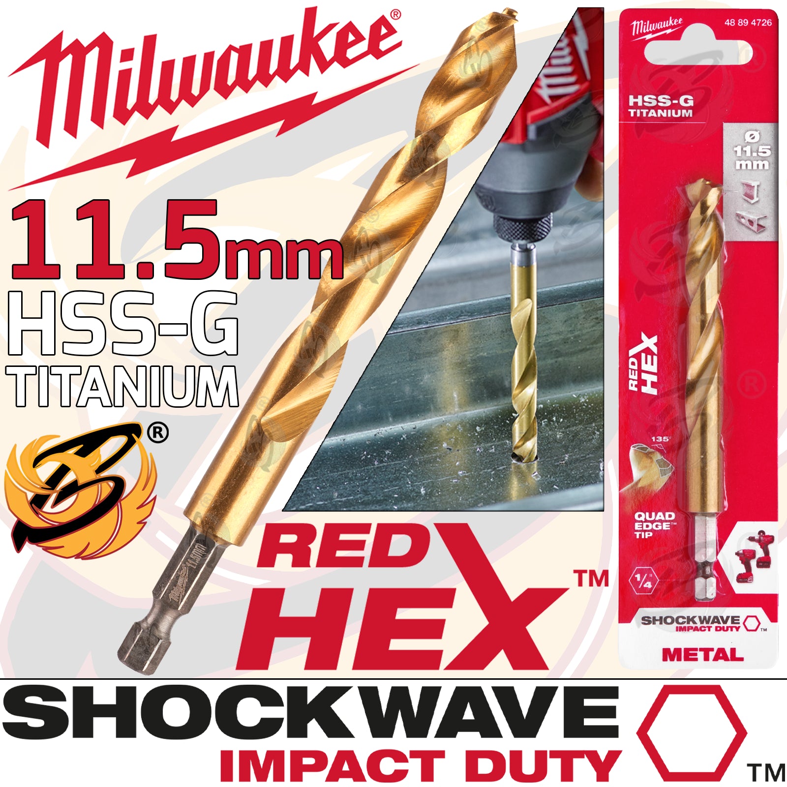 MILWAUKEE 11.5MM HSS TITANIUM METAL RED HEX DRILL BIT