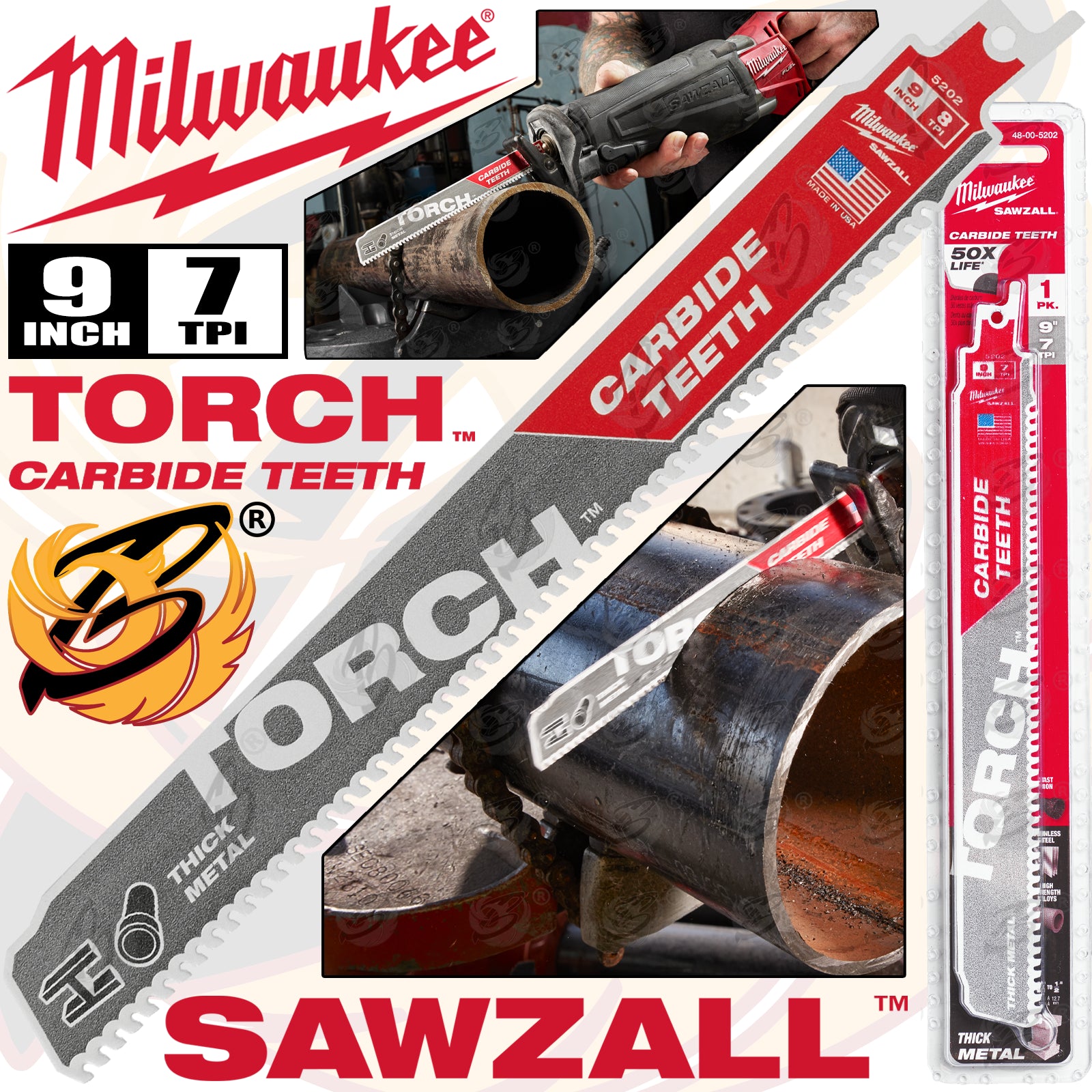 MILWAUKEE SAWZALL RECIPROCATING SAWBLADE 230mm x 8TPI TCT METAL SAW BLADES ( THE TORCH )