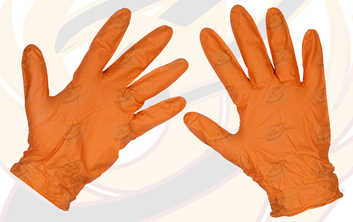 ROCKHOLD HEAVY DUTY ORANGE 8 MIL NITRILE DIAMOND GRIP GLOVES ( X LARGE - 100 GLOVES )