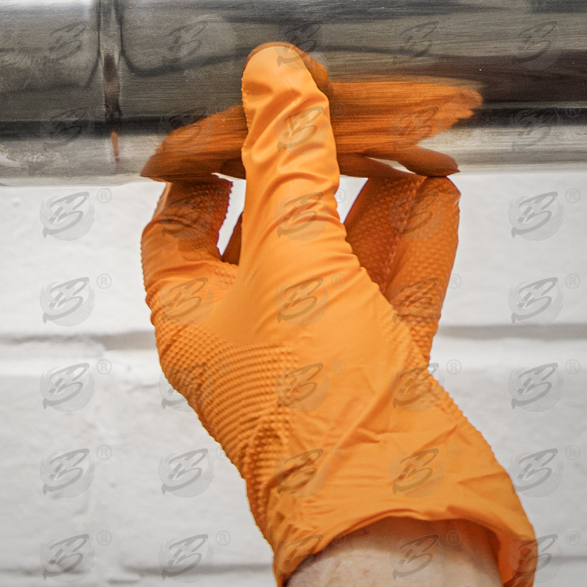 ROCKHOLD HEAVY DUTY ORANGE 8 MIL NITRILE DIAMOND GRIP GLOVES ( X LARGE - 100 GLOVES )