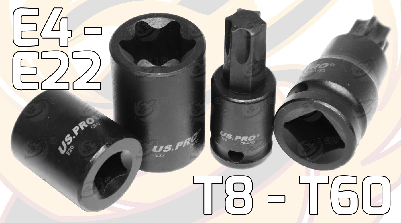 US PRO 25PCS 1/4" & 3/8" & 1/2" DRIVE IMPACT TORX & E - TORX SOCKETS ( E4 - E22 ) ( T8 - T60 )
