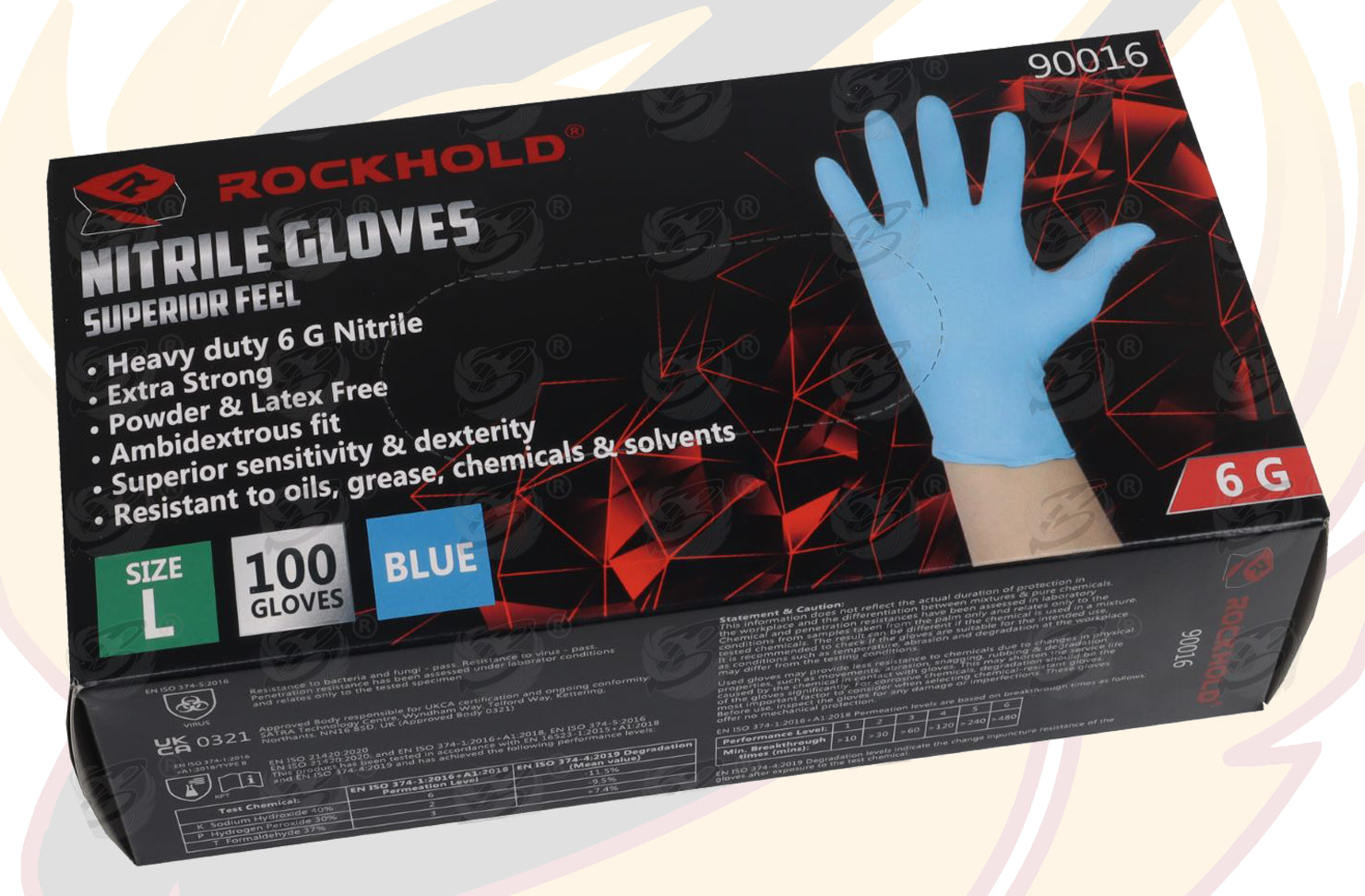 ROCKHOLD HEAVY DUTY BLUE 6 MIL NITRILE TEXTURED TIP GLOVES ( LARGE - 100 GLOVES )