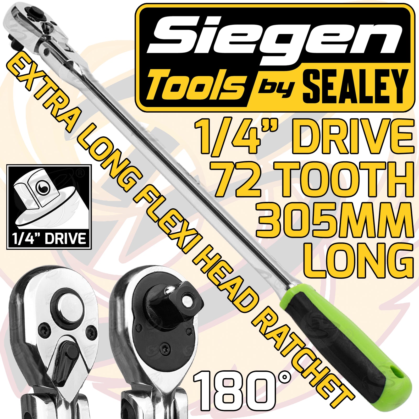 SIEGEN 1/4" DRIVE 72 TOOTH EXTRA LONG FLEXIBLE RATCHET HANDLE