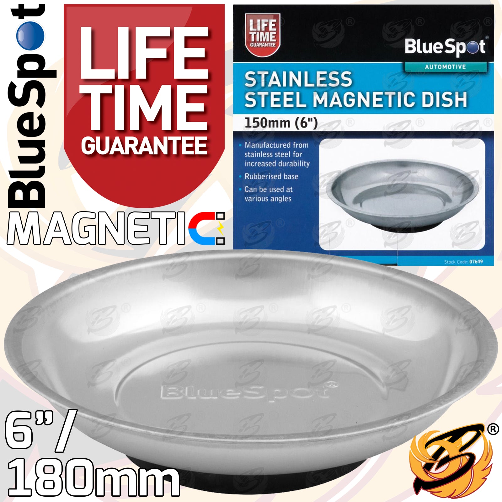BLUESPOT 6" ROUND STAINLESS STEEL MAGNETIC PARTS TRAY