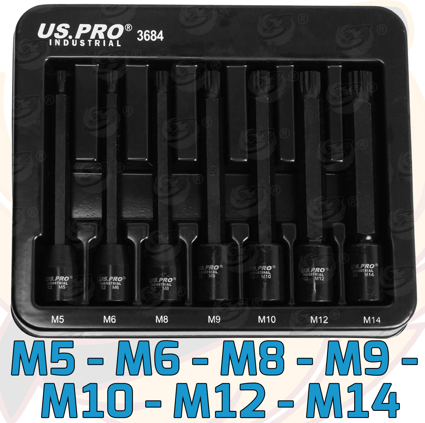 US PRO IMPACT 16PCS 3/8" DRIVE LONG & SHORT SPLINE BIT SOCKET SET M4 - M14