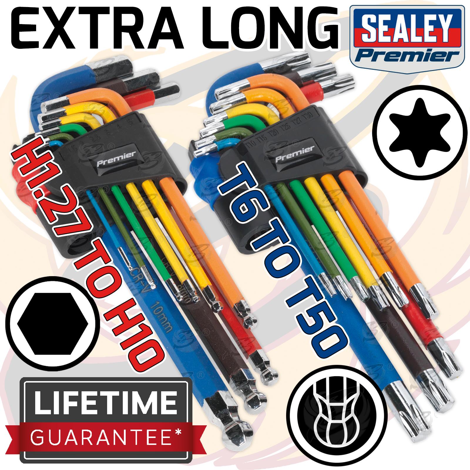 SEALEY 18PCS COLOUR CODED TAMPERPROOF TORX & BALL END HEX KEY SETS ( H1.27 - H10 ) ( T6 - T50 )