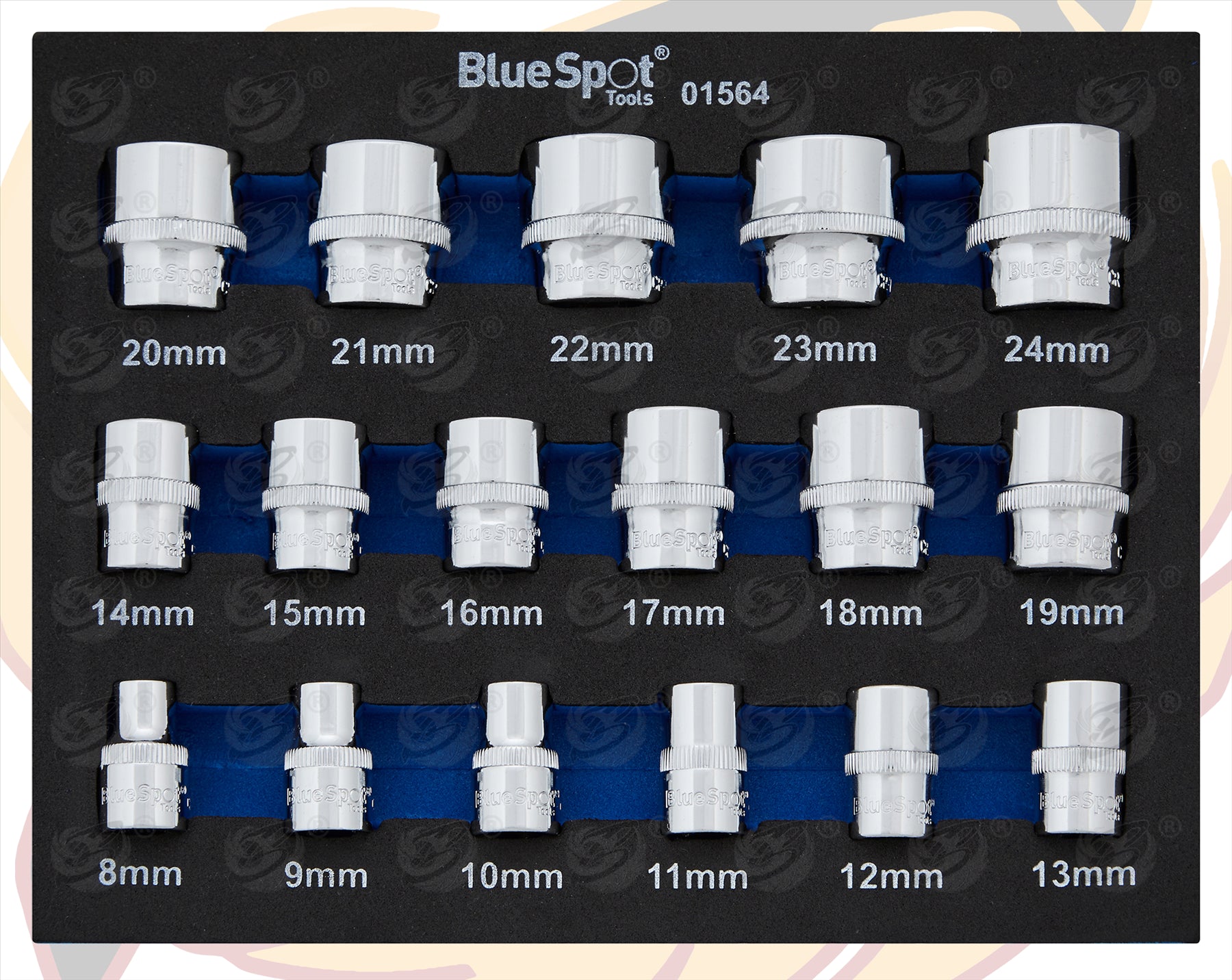 BLUESPOT 17PCS 3/8" DRIVE 12 POINT SHALLOW SOCKETS 8MM - 24MM