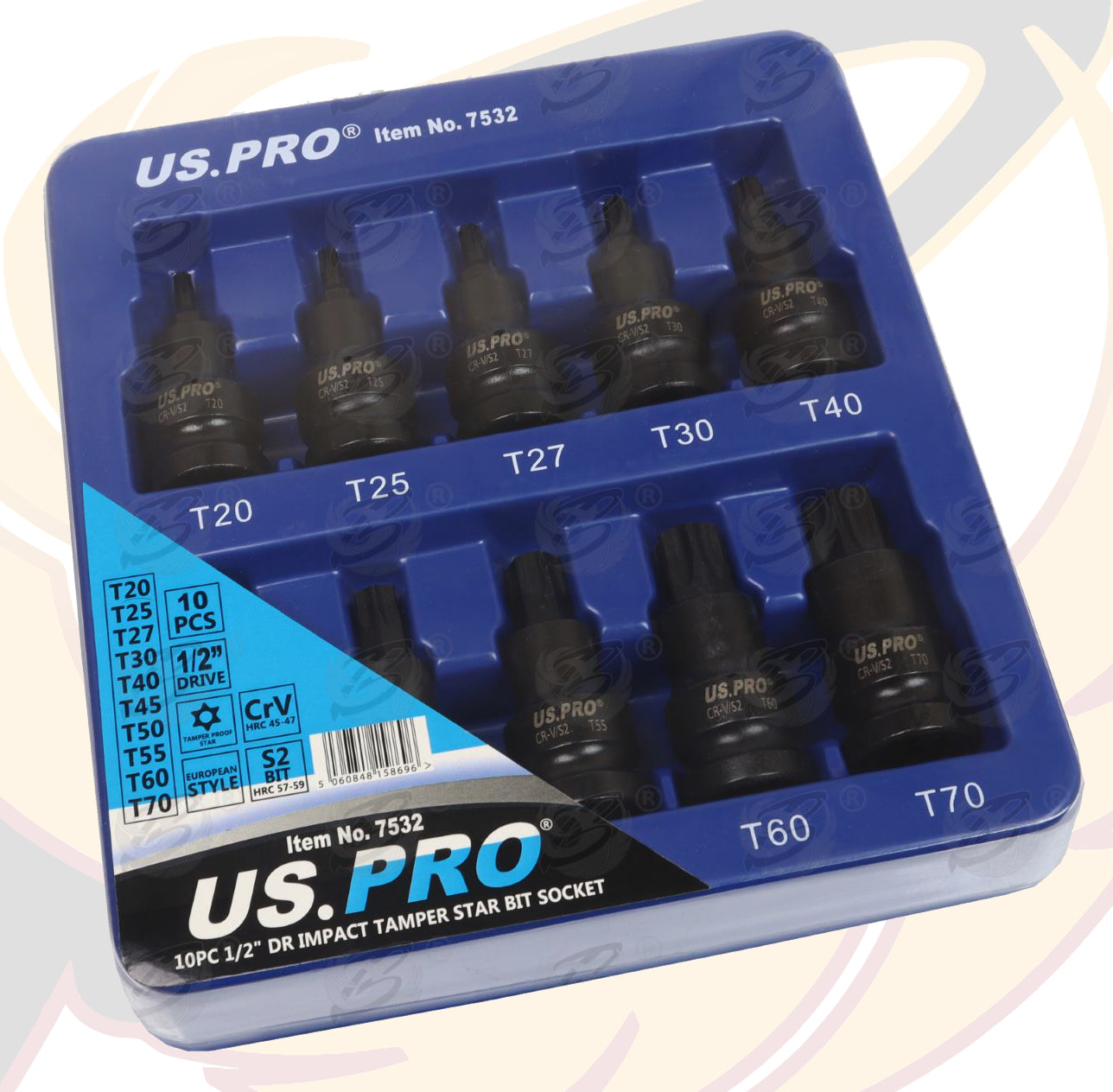 US PRO 10PCS 1/2" DRIVE IMPACT TAMPERPROOF TORX BIT SOCKETS T20 - T70