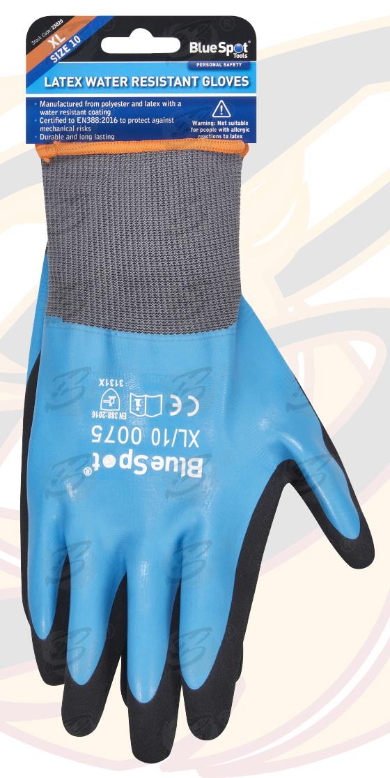 BLUESPOT LATEX WATER RESISTANT WORK GLOVES ( x 12 PAIRS ) ( XL )