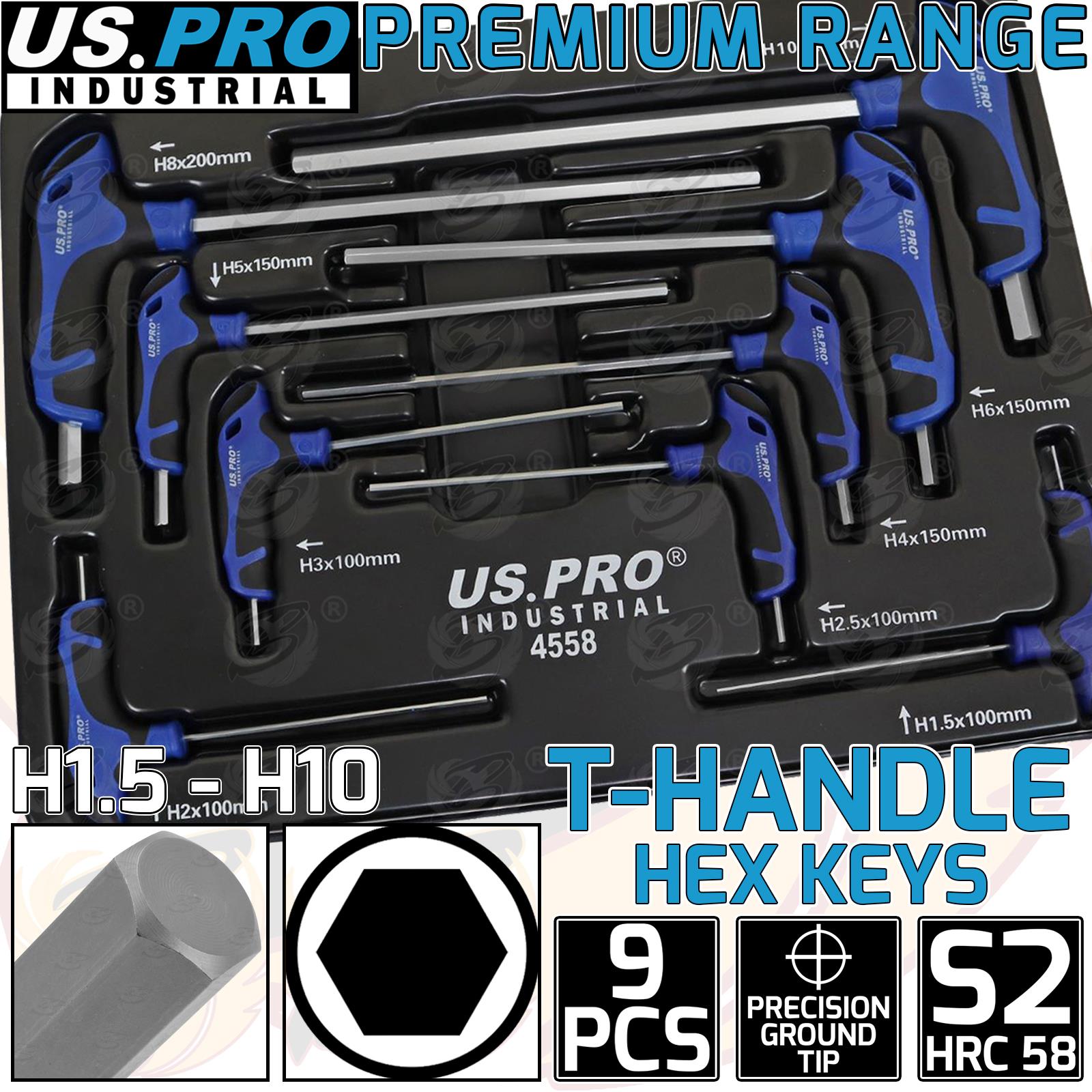 US PRO INDUSTRIAL 9PCS T HANDLE HEX KEYS H1.5 - H11