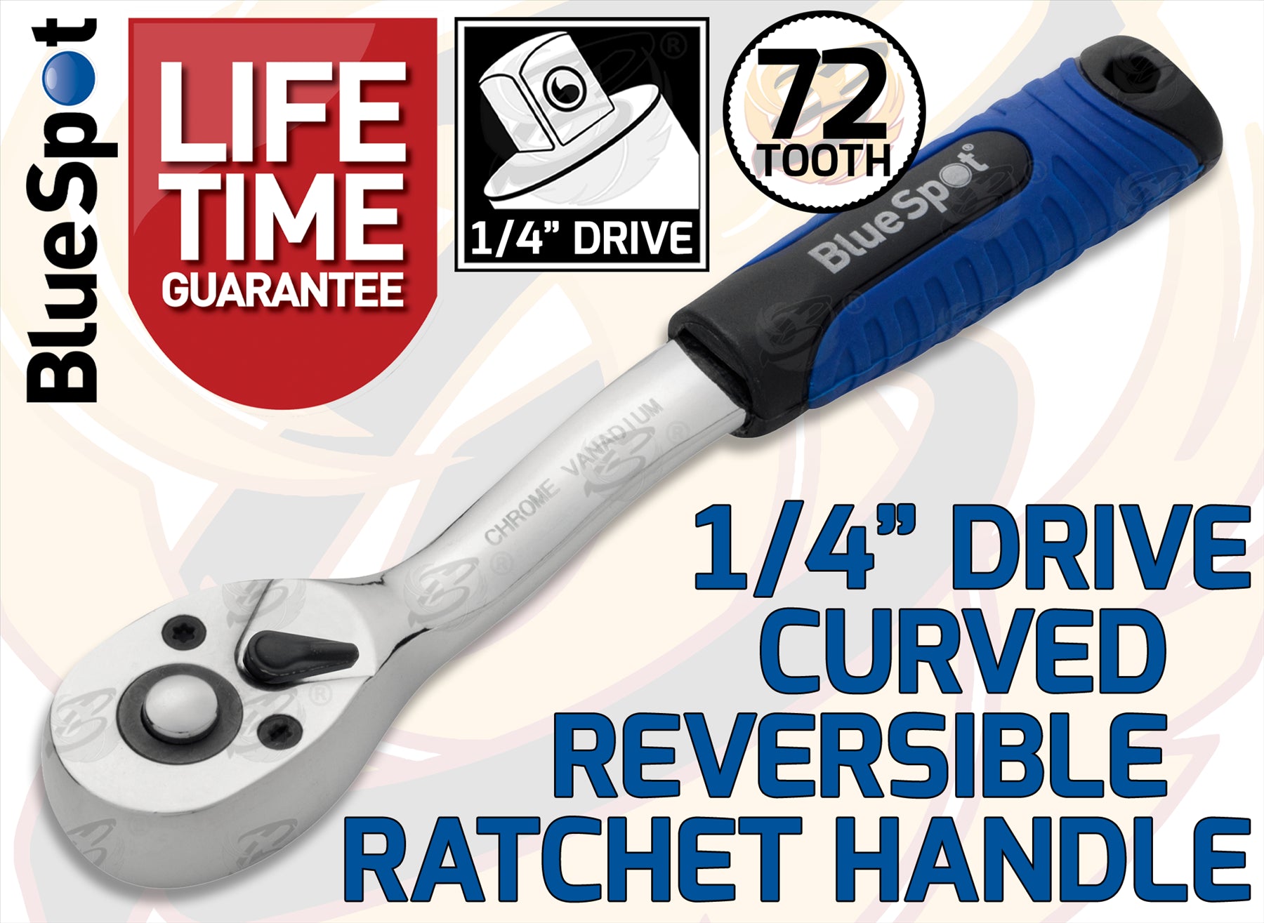 BLUESPOT 1/4" DRIVE 72 TOOTH SOFT GRIP CURVED RATCHET HANDLE